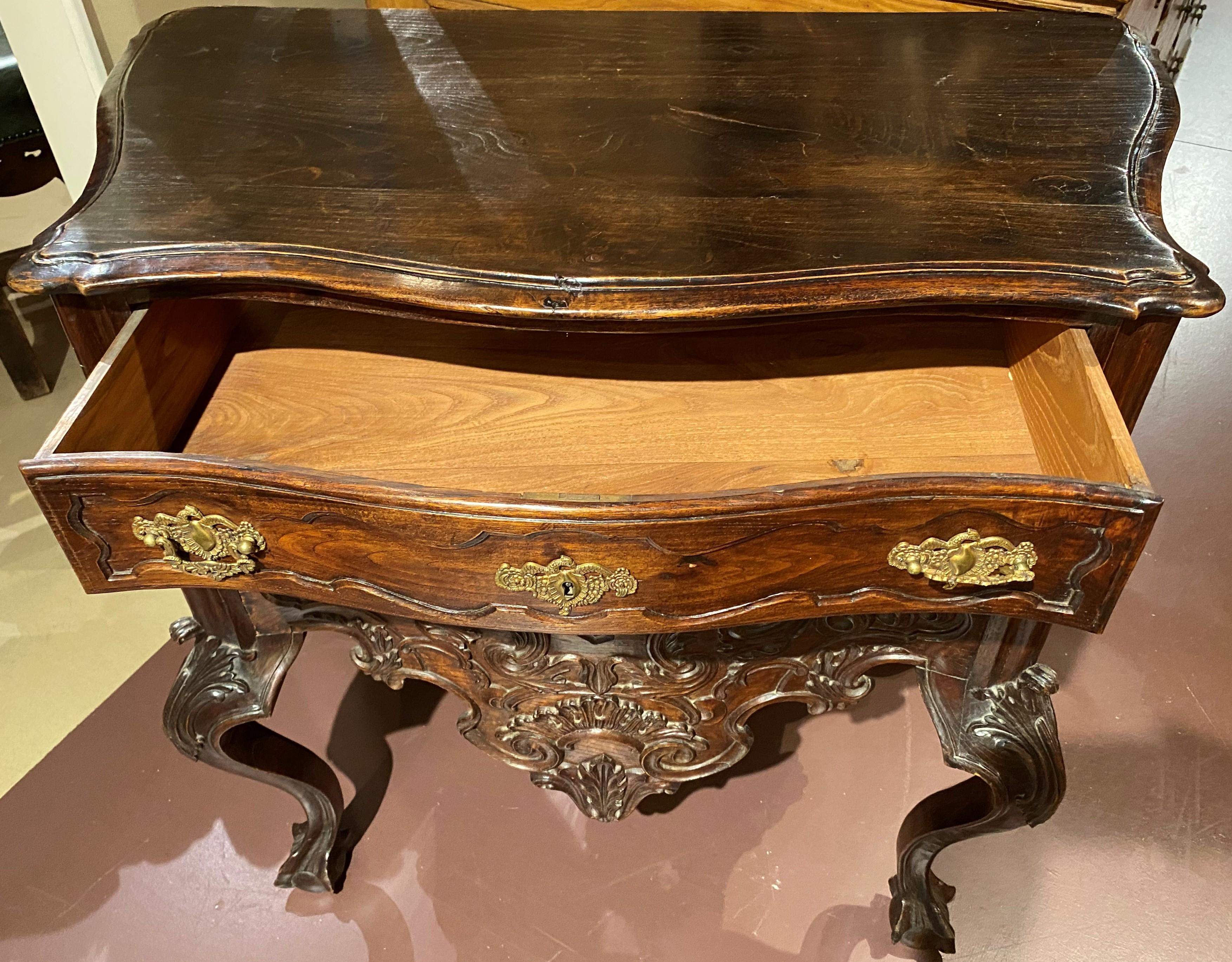 Wood 19th Century Portuguese Ornately Carved Rococo Revival Lowboy For Sale