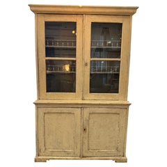19th Century Portuguese Painted Cupboard With Glass Upper Doors, Buffet Bottom