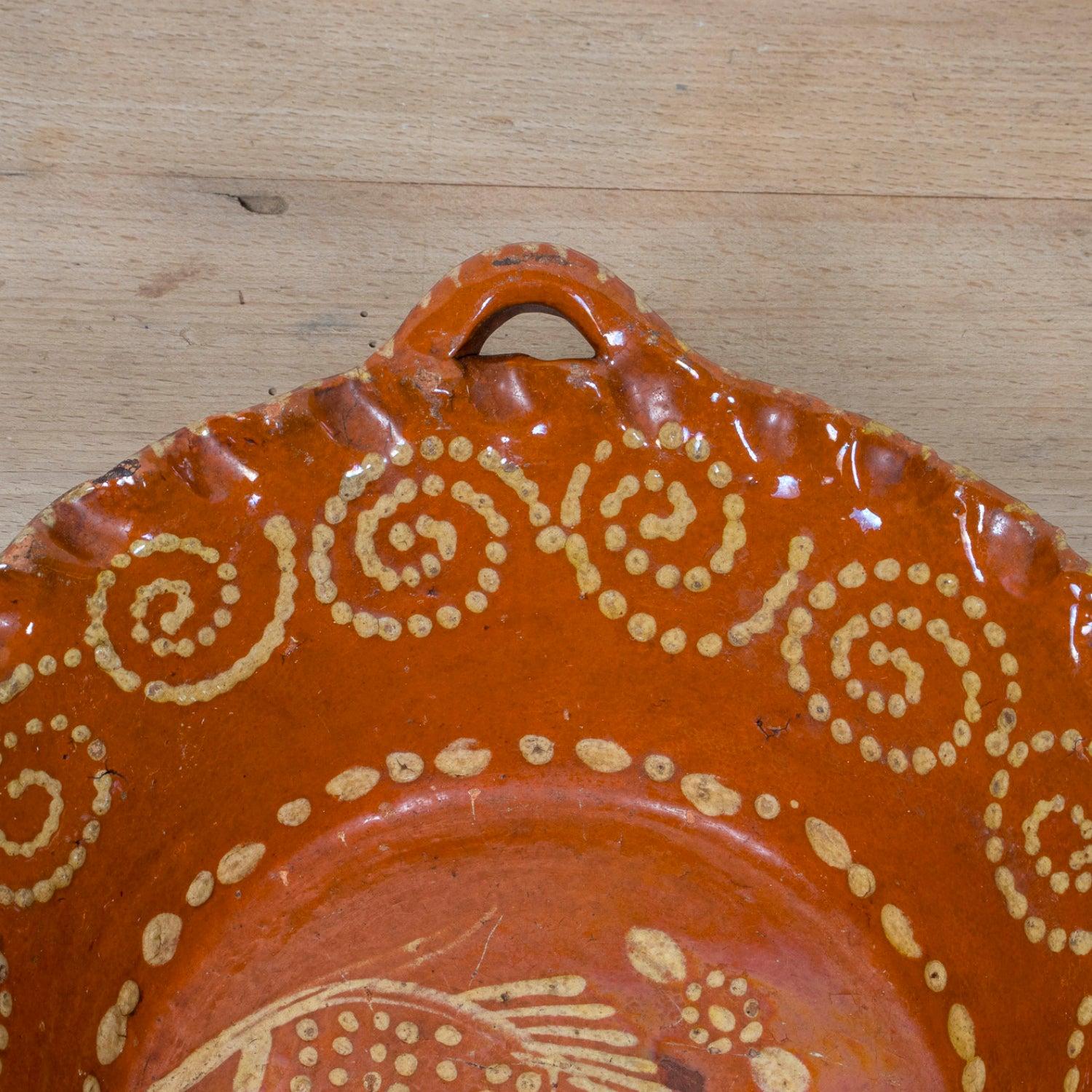 19th Century Portuguese Red Slipware Bowl with Fish Motif and Ruffled Rim In Good Condition For Sale In Birmingham, AL