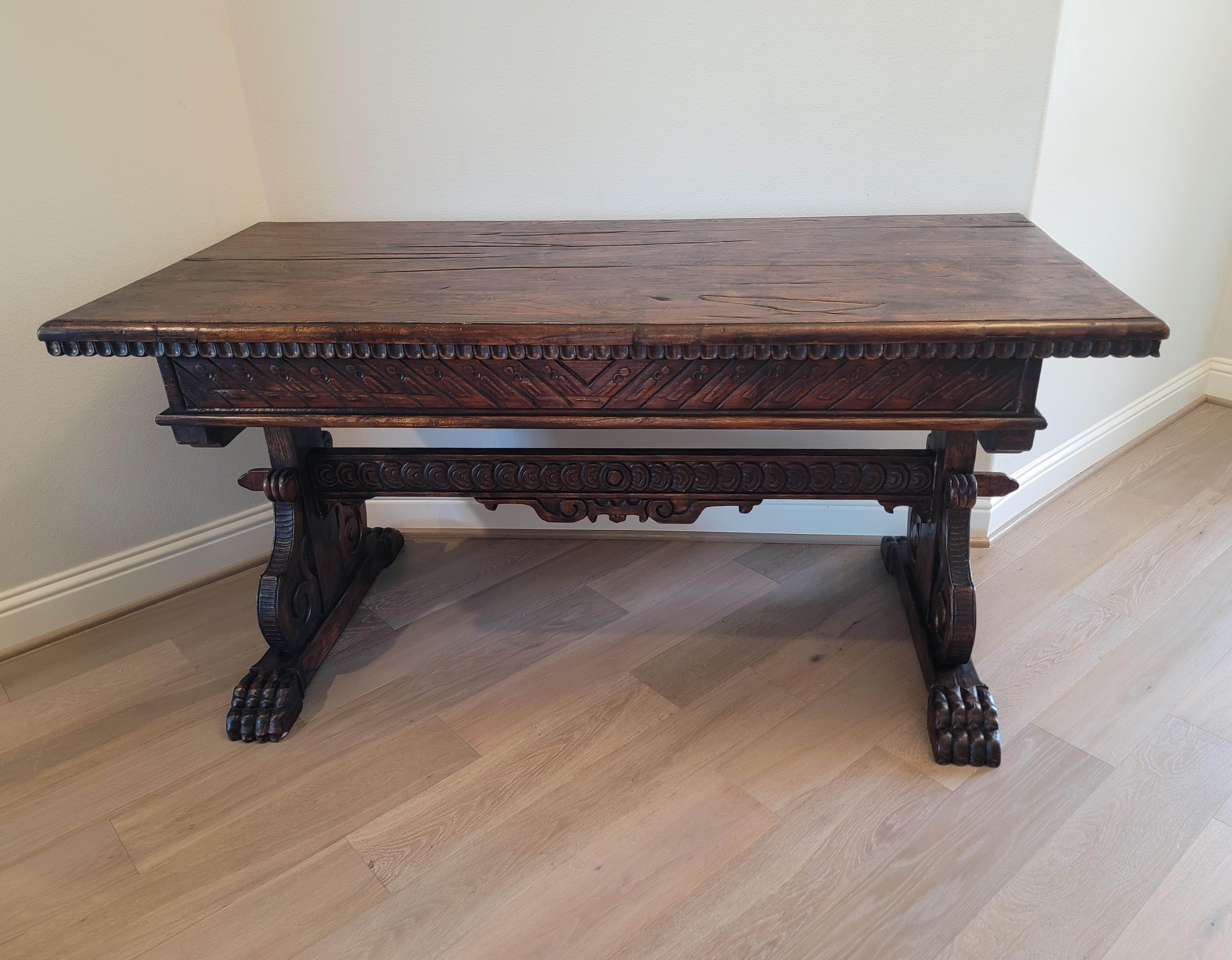 19th Century Portuguese Renaissance Revival Trestle Table For Sale 10