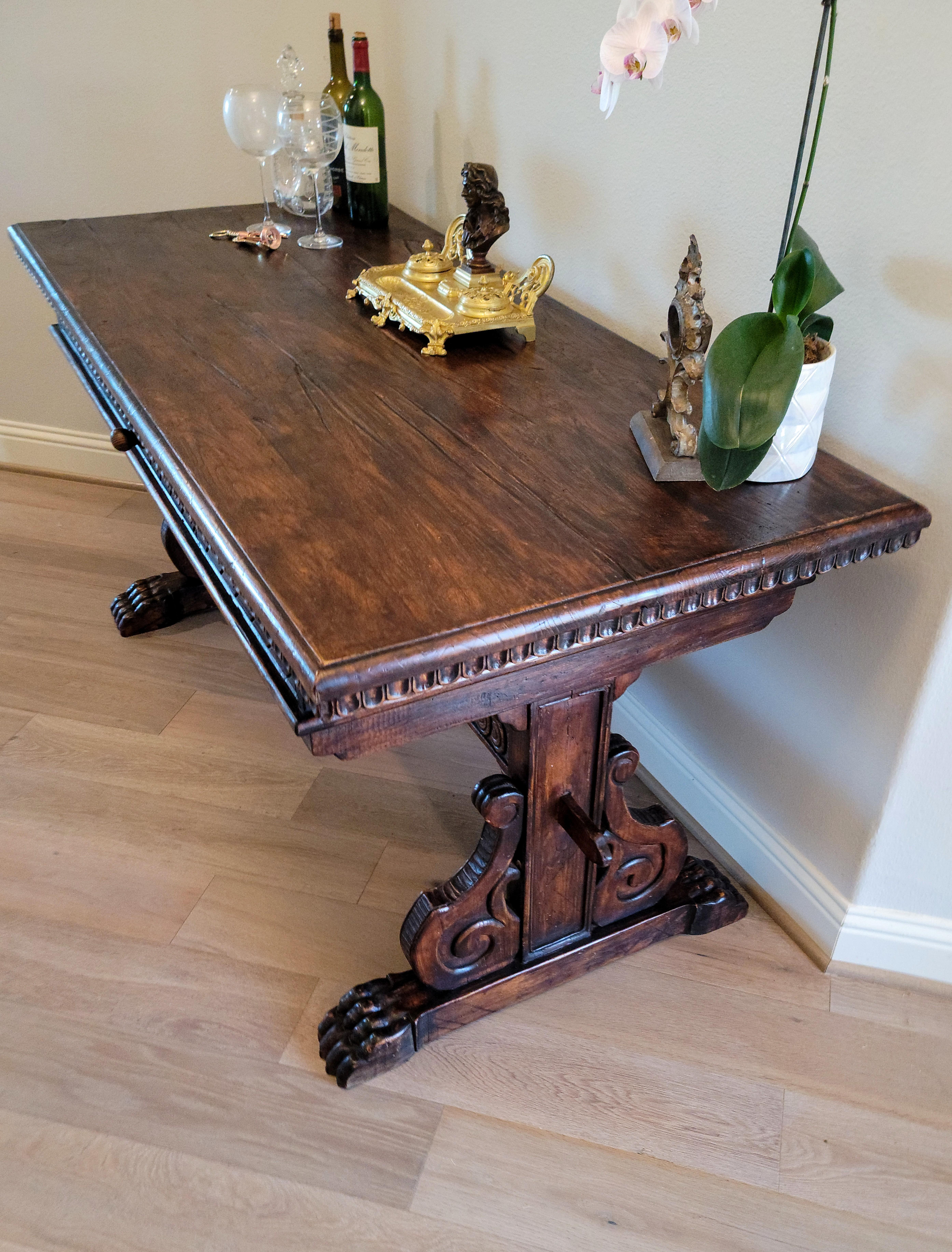 Walnut 19th Century Portuguese Renaissance Revival Trestle Table For Sale