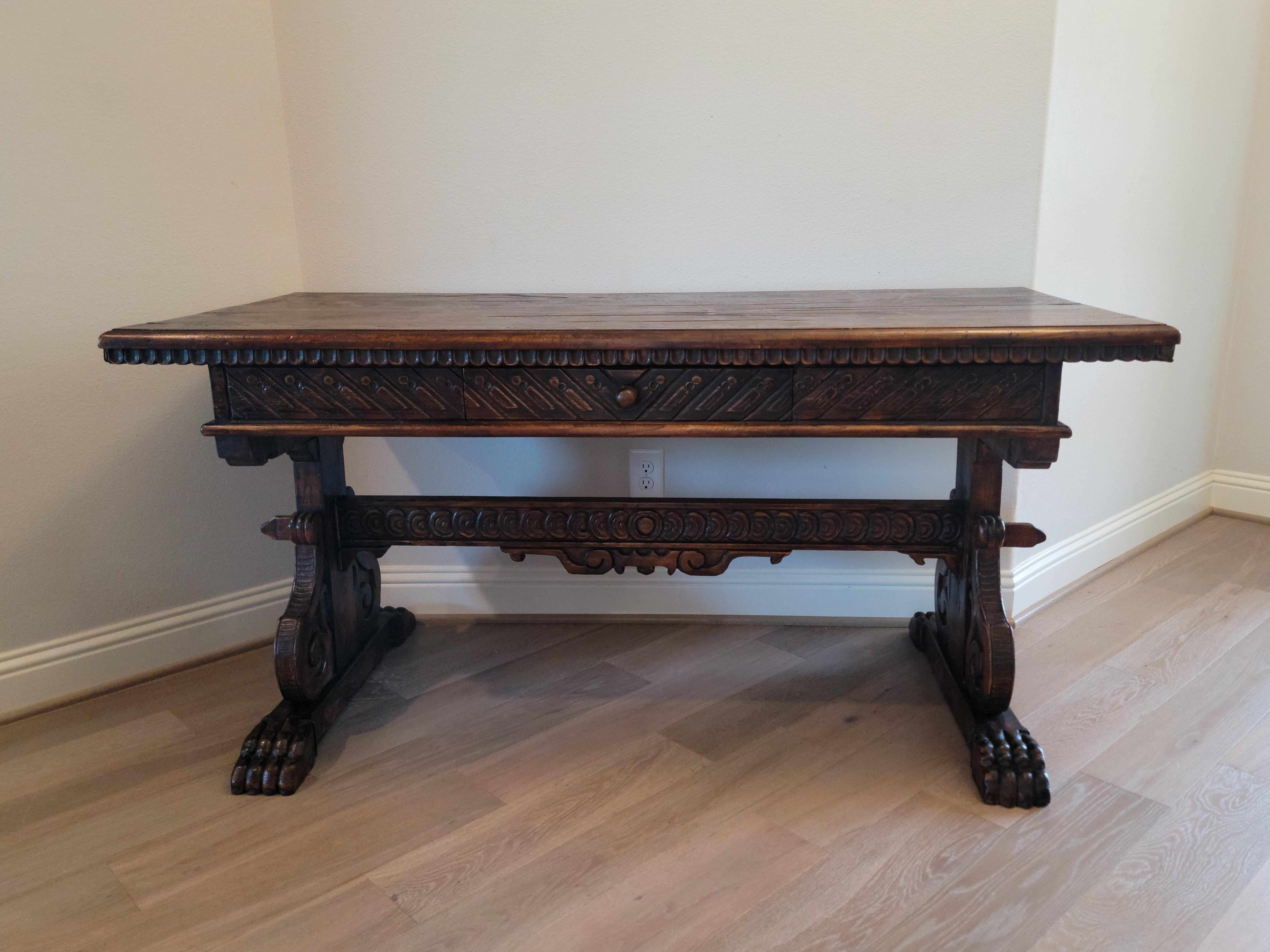 19th Century Portuguese Renaissance Revival Trestle Table For Sale 1