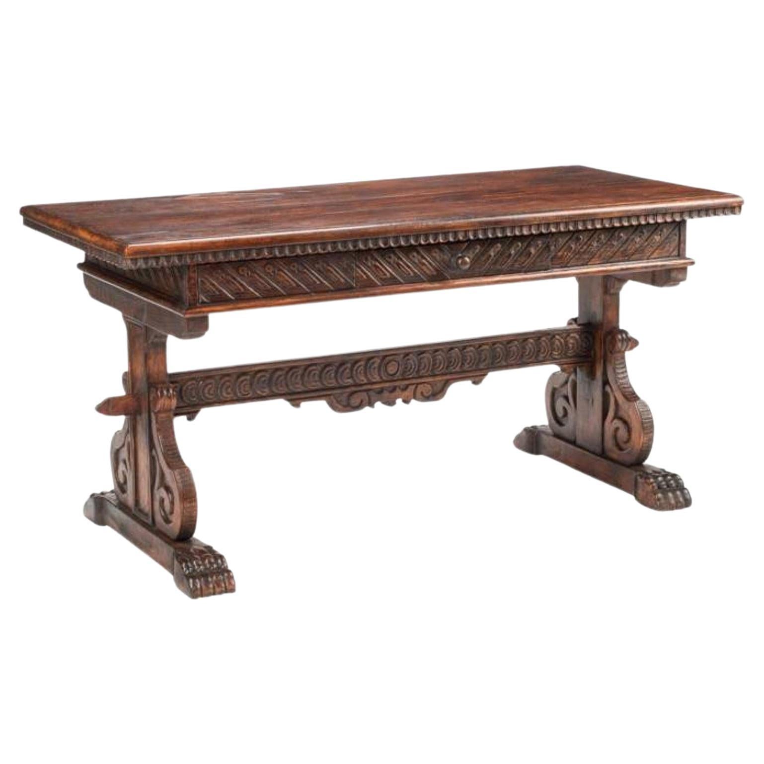 19th Century Portuguese Renaissance Revival Trestle Table For Sale