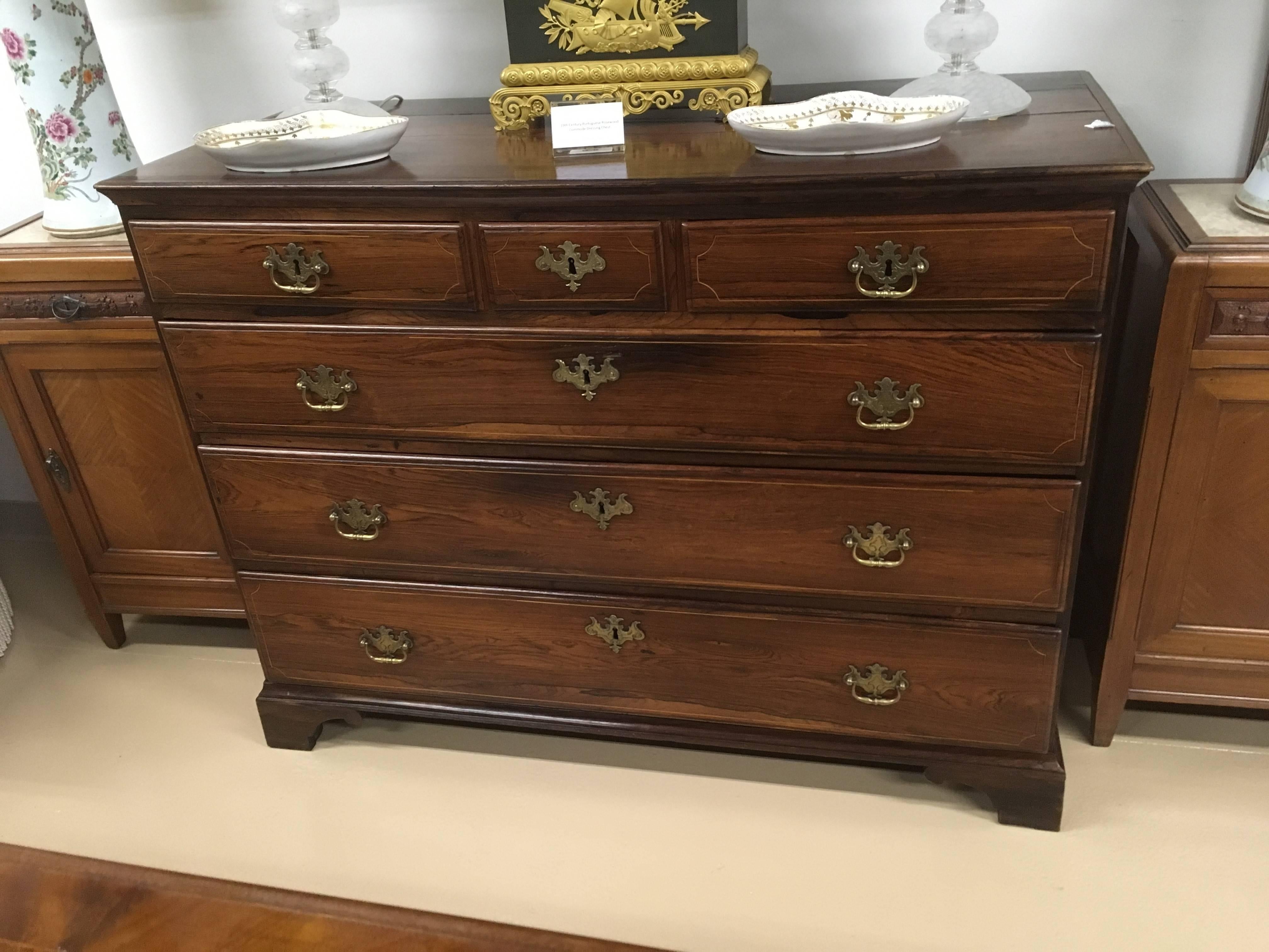 Carved 19th Century Portuguese Rosewood Commode Dressing Chest For Sale
