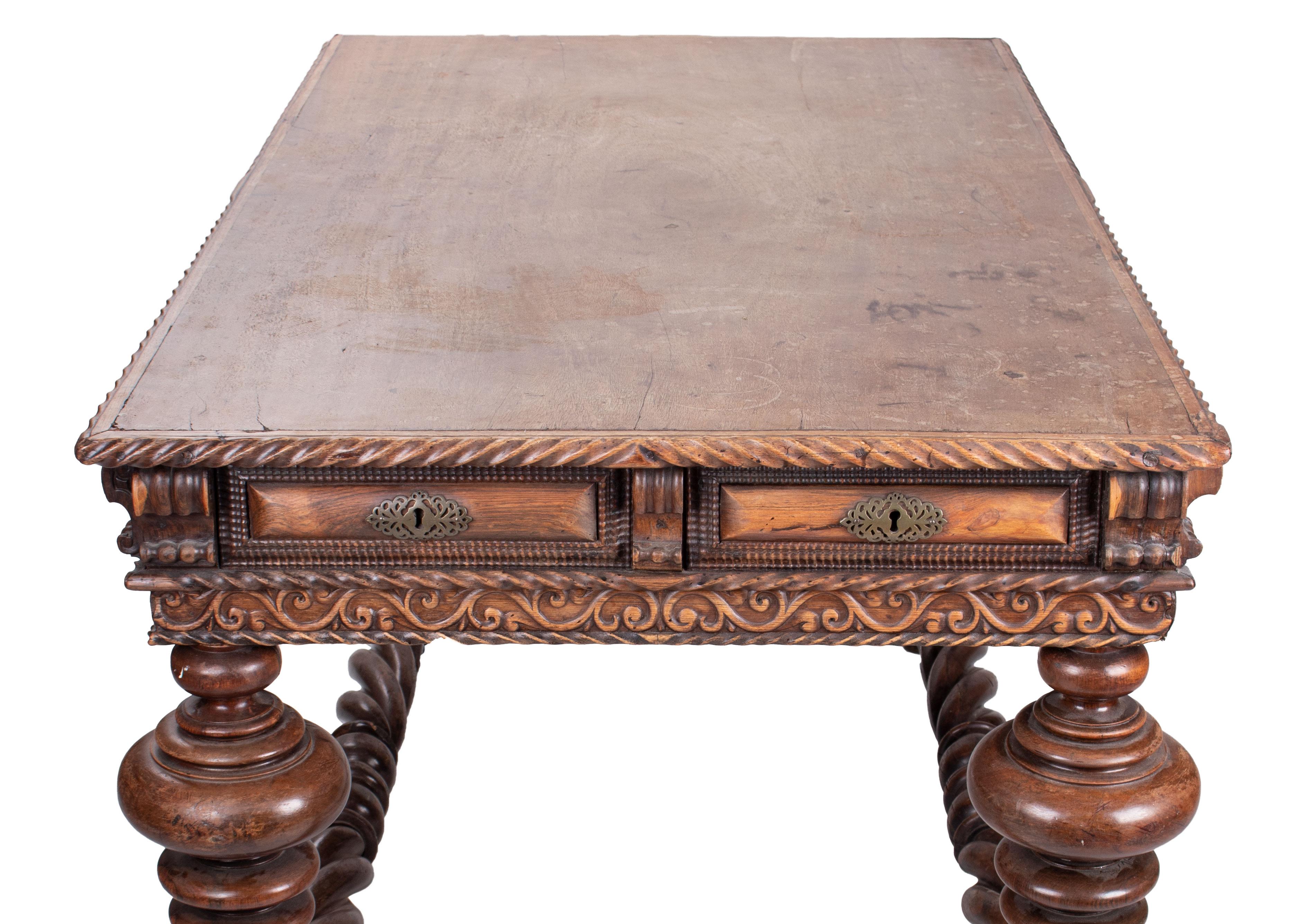 Bronze 19th Century Portuguese Rosewood Office Desk with Brass Fittings For Sale