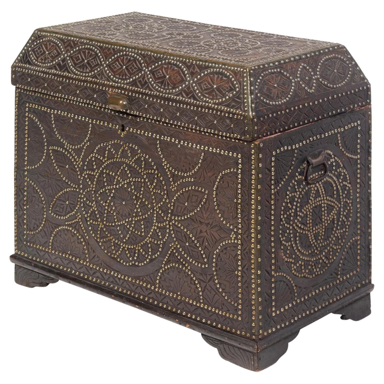 19th Century Portuguese Studded Walnut Chest For Sale