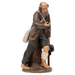 Antique 19th-Century Portuguese Terracotta Sculpture Representing a Beggar