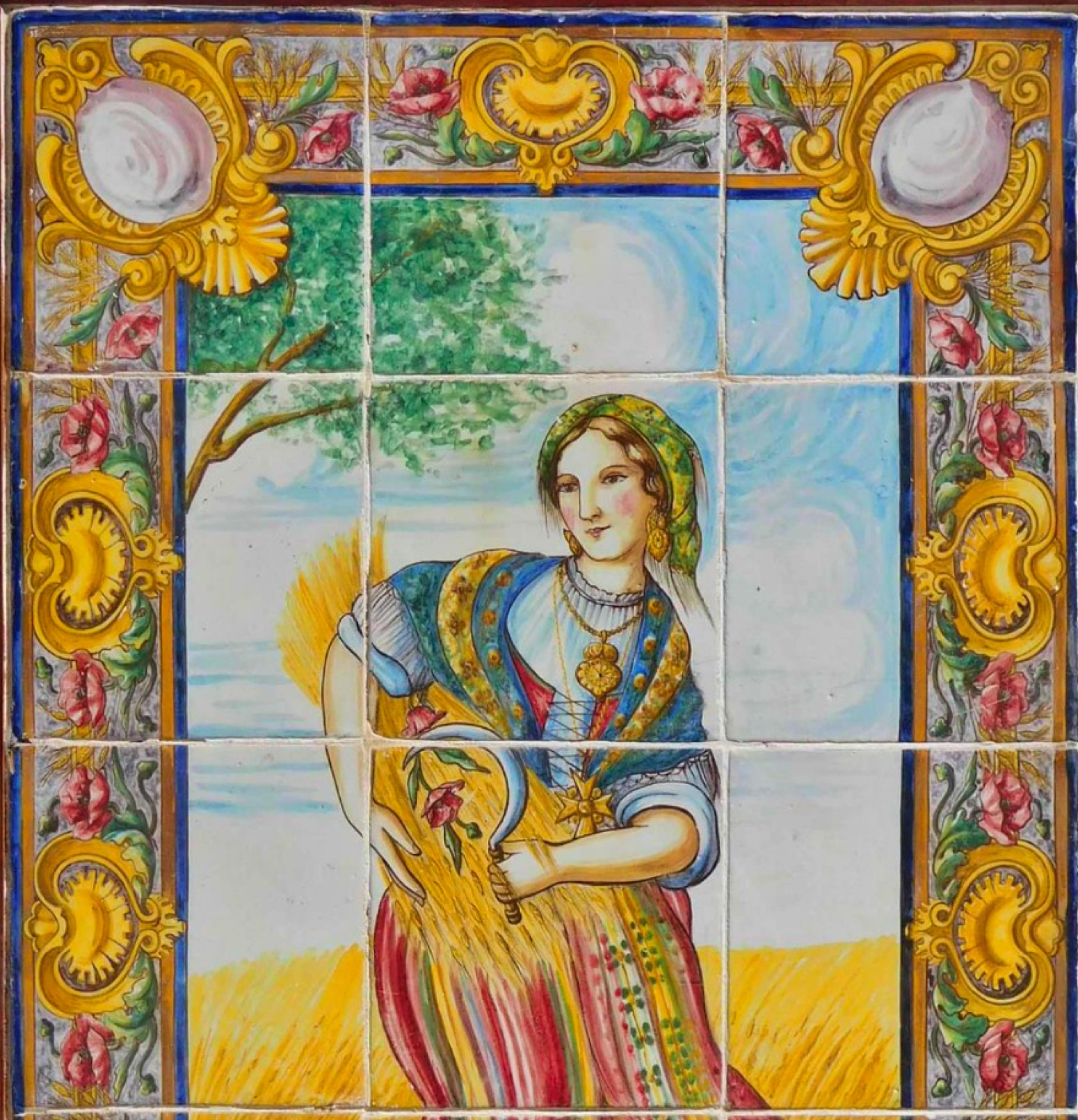 Portugiesische Kacheltafel aus dem 19. Jahrhundert „Herbst“ (Barock) im Angebot