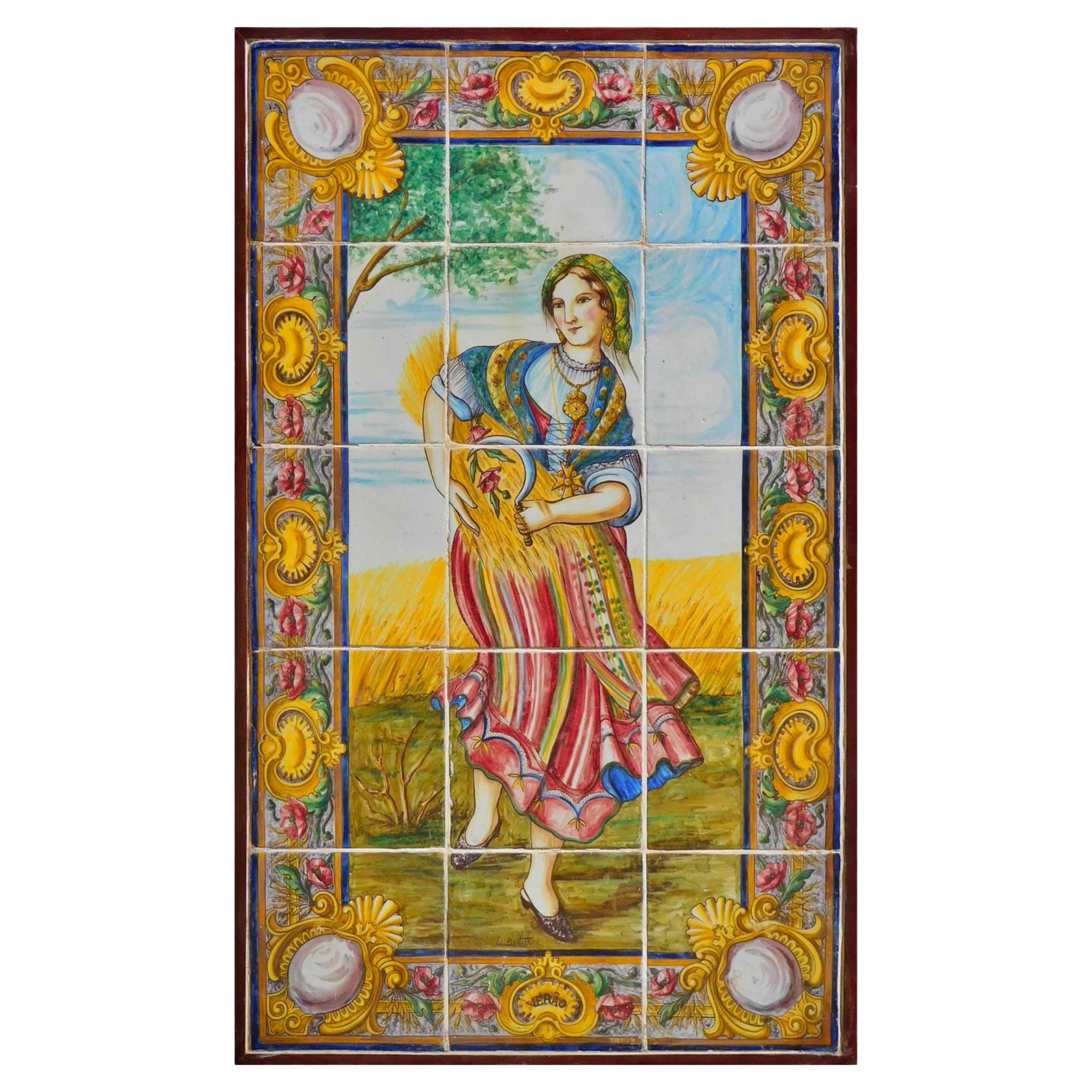 19th century Portuguese Tiles Panel "Autumn" For Sale