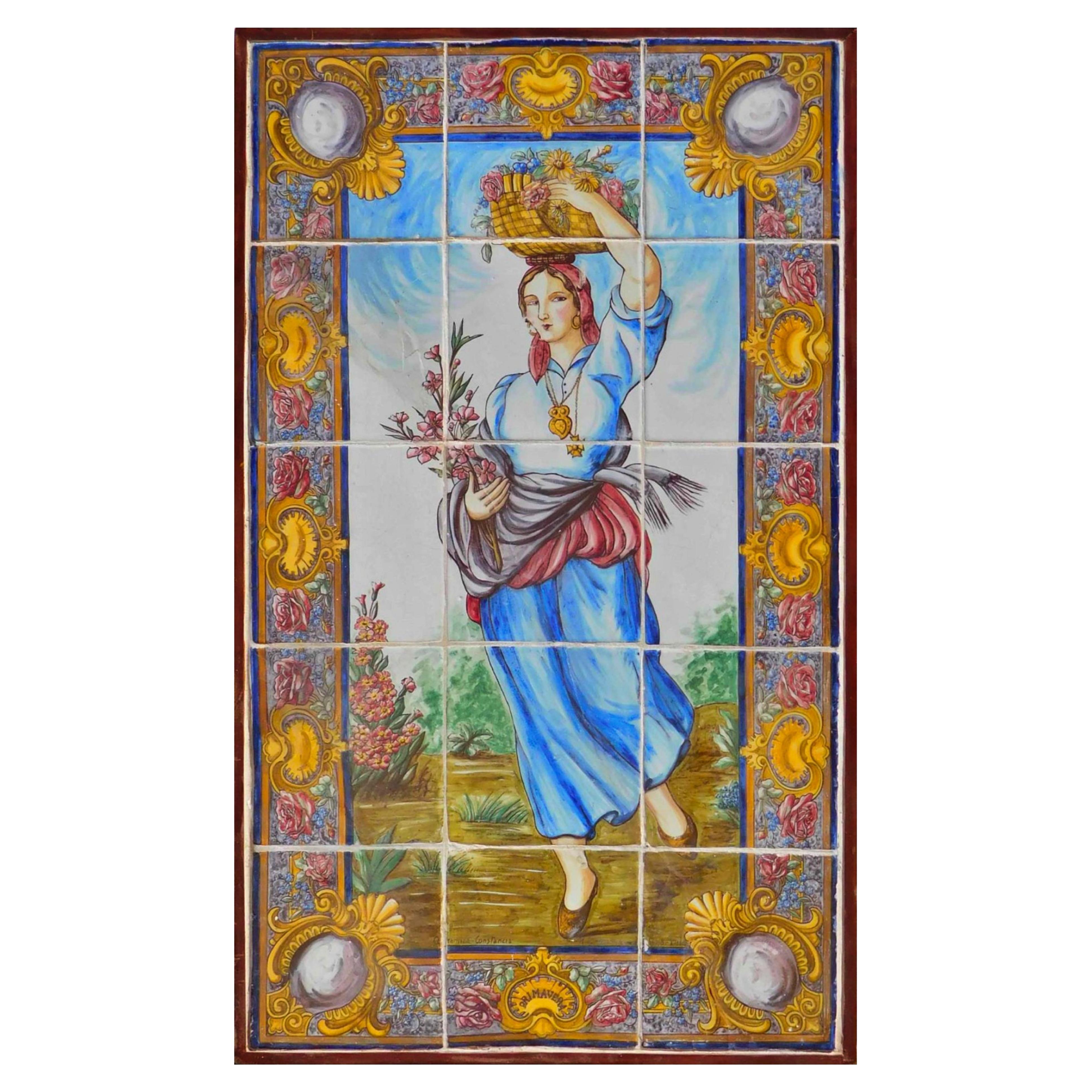 19th century Portuguese Tiles Panel "Sprintime" For Sale