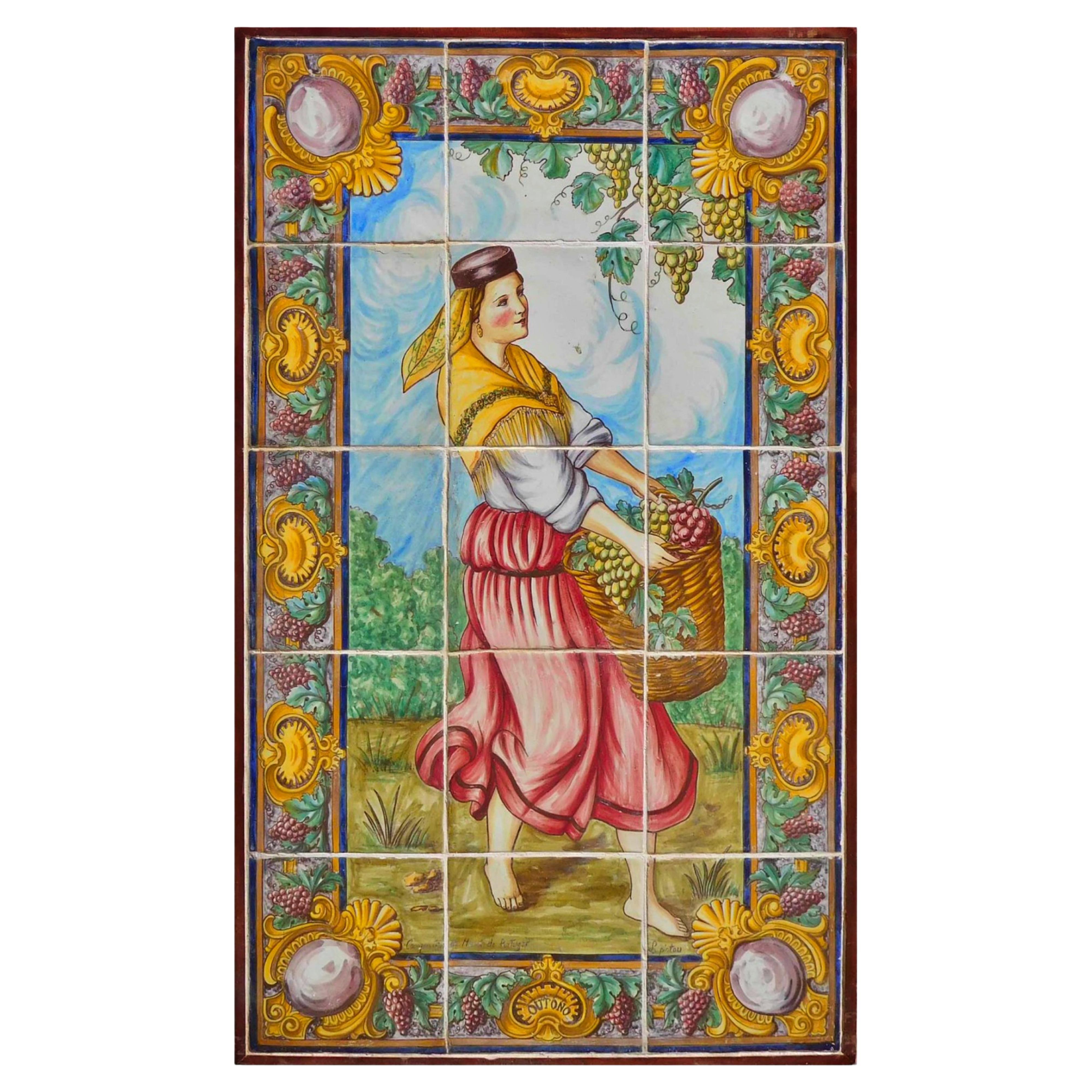 19th century Portuguese Tiles Panel "Summer" For Sale