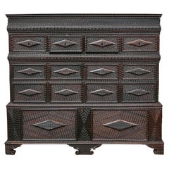 19th Century Portuguese Tramp Art Chest with Hidden Compartments and Lift Top