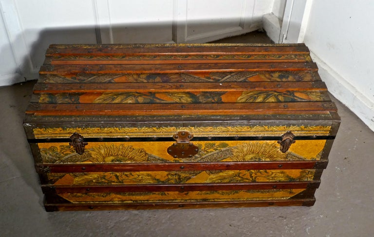 19th Century Portuguese Vintage Travel Chest Or Steamer Trunk At