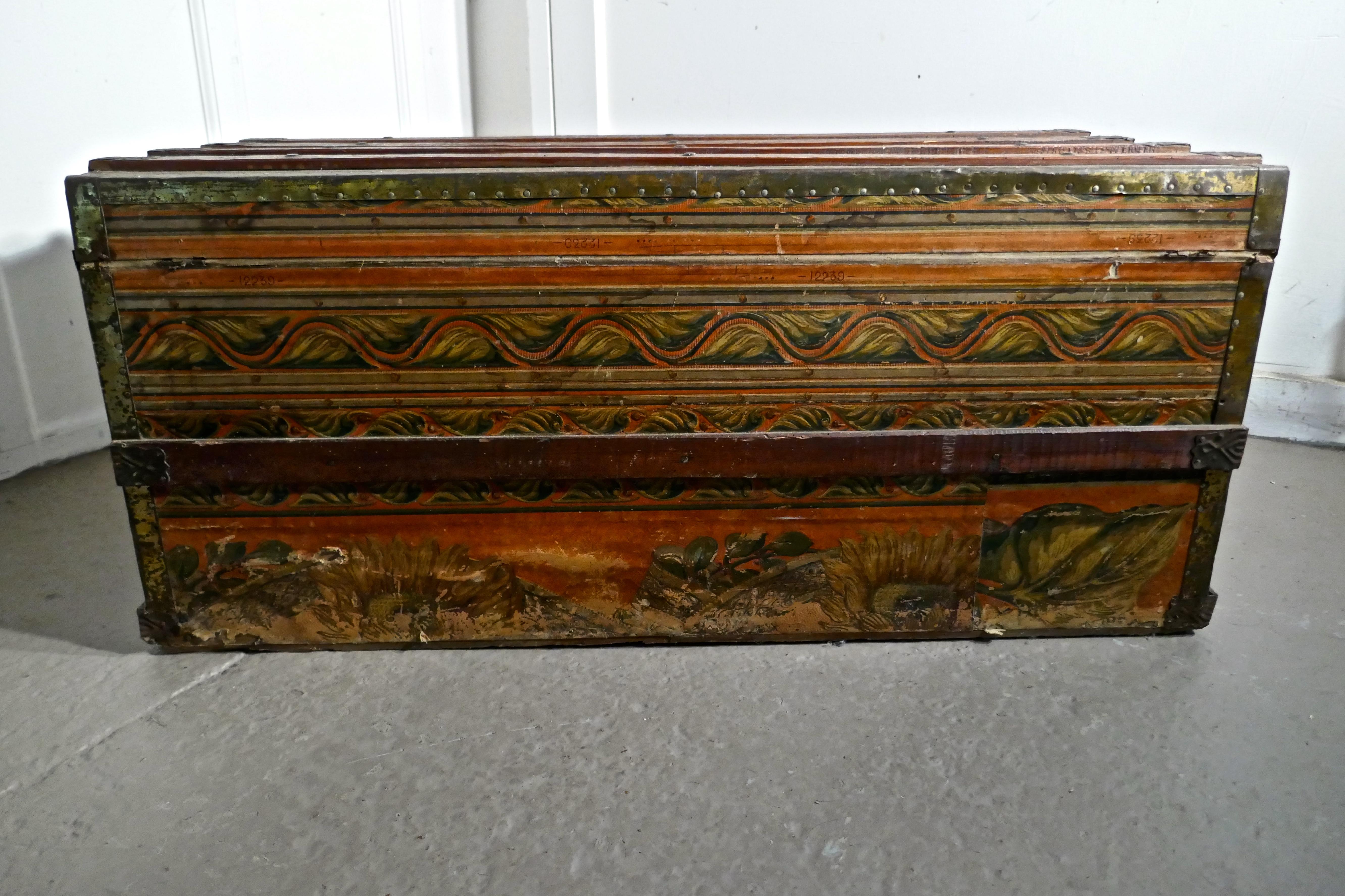 19th Century Portuguese Vintage Travel Chest Or Steamer Trunk At
