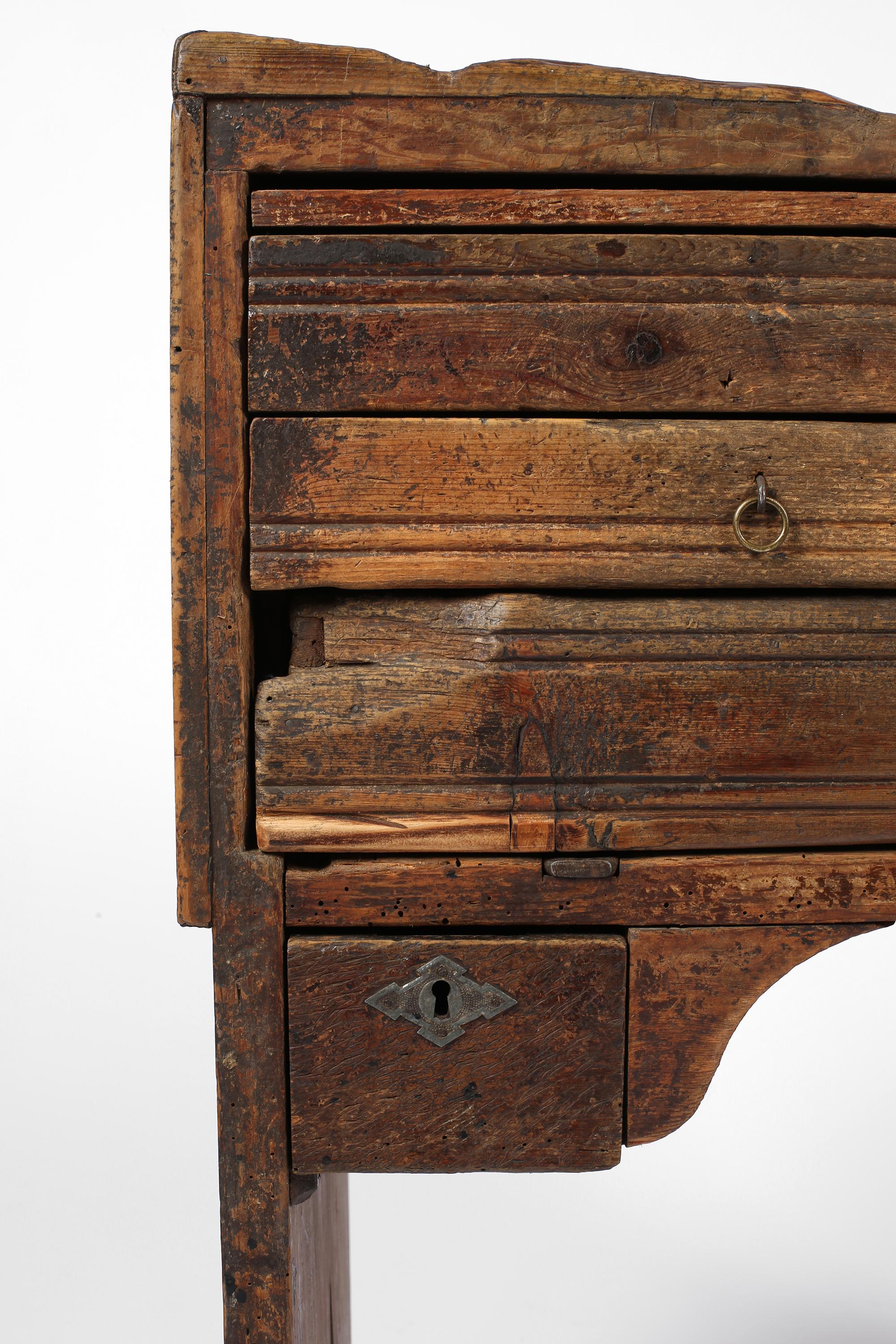 Pine 19th Century Portuguese Wabi-Sabi Rustic Goldsmiths Workbench For Sale