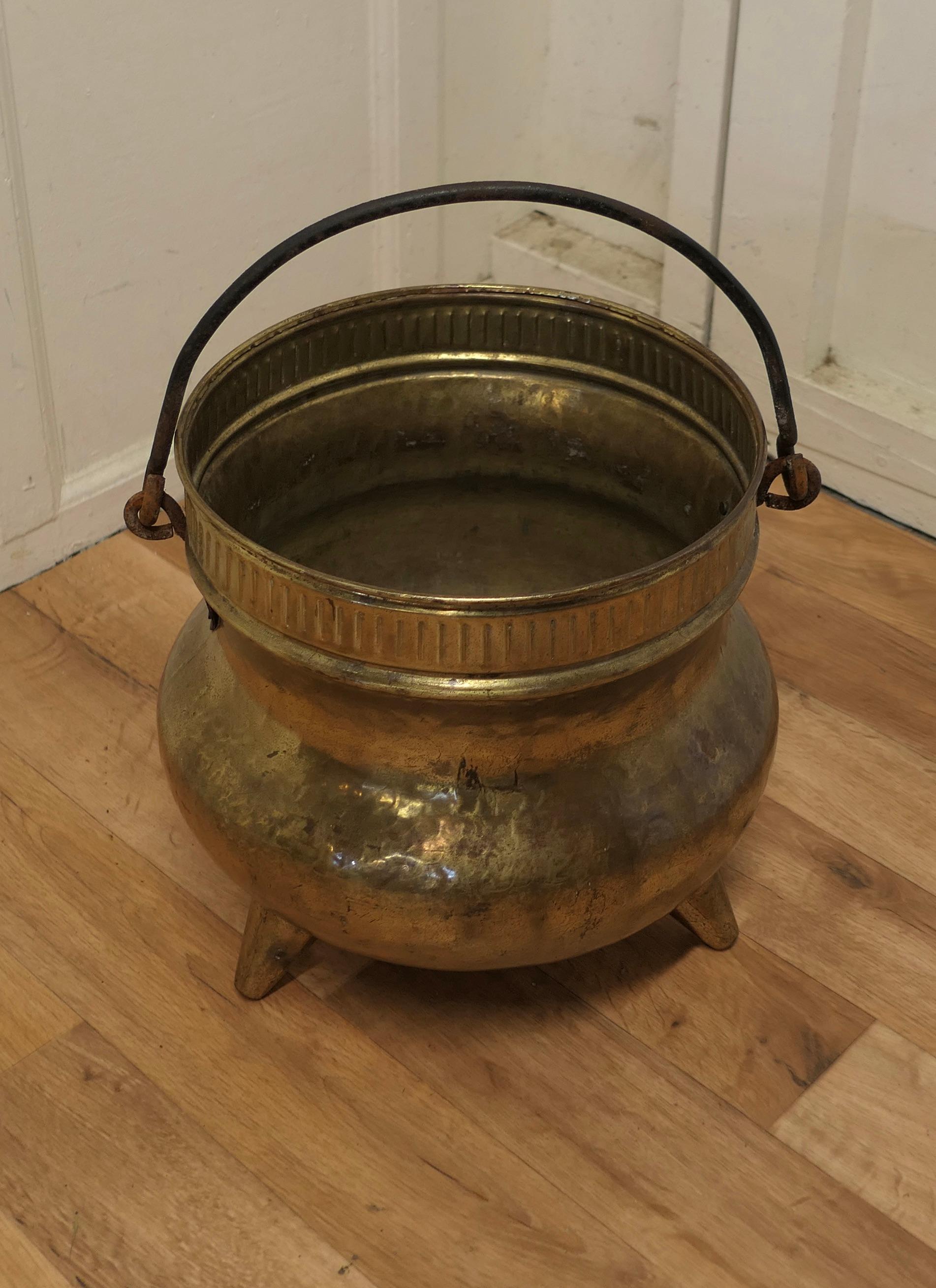 Arts and Crafts 19th Century Pot Belly, Brass Coal Bucket on Feet For Sale