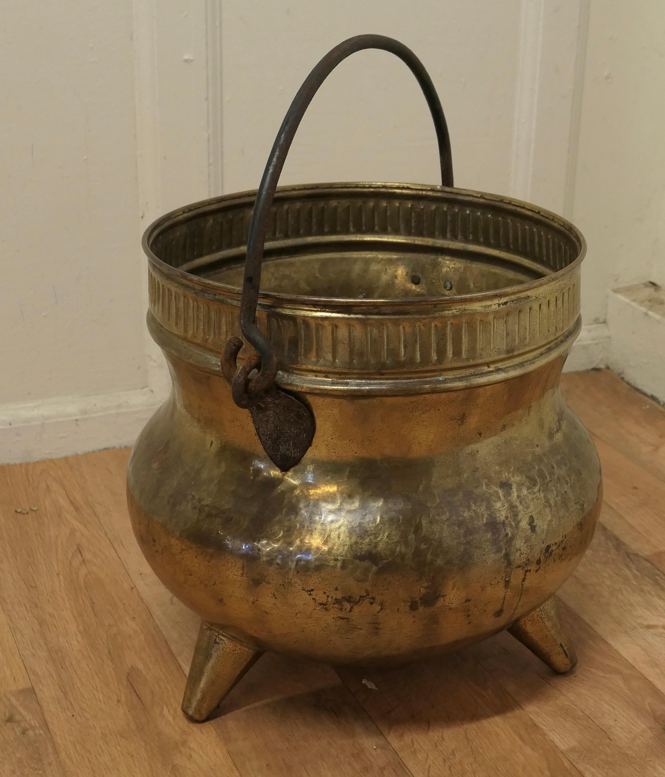 19th Century Pot Belly, Brass Coal Bucket on Feet For Sale 1