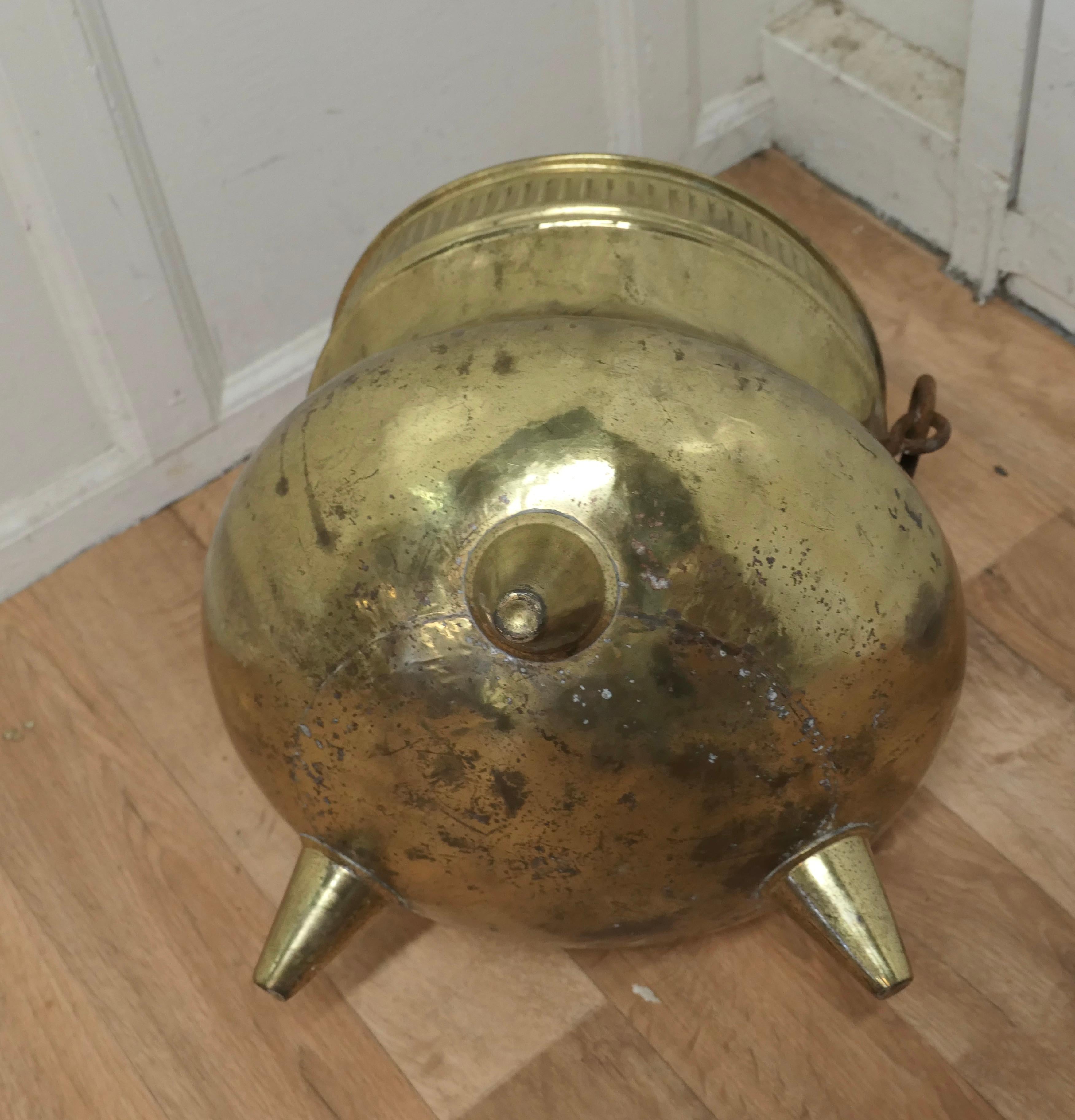 19th Century Pot Belly, Brass Coal Bucket on Feet For Sale 2