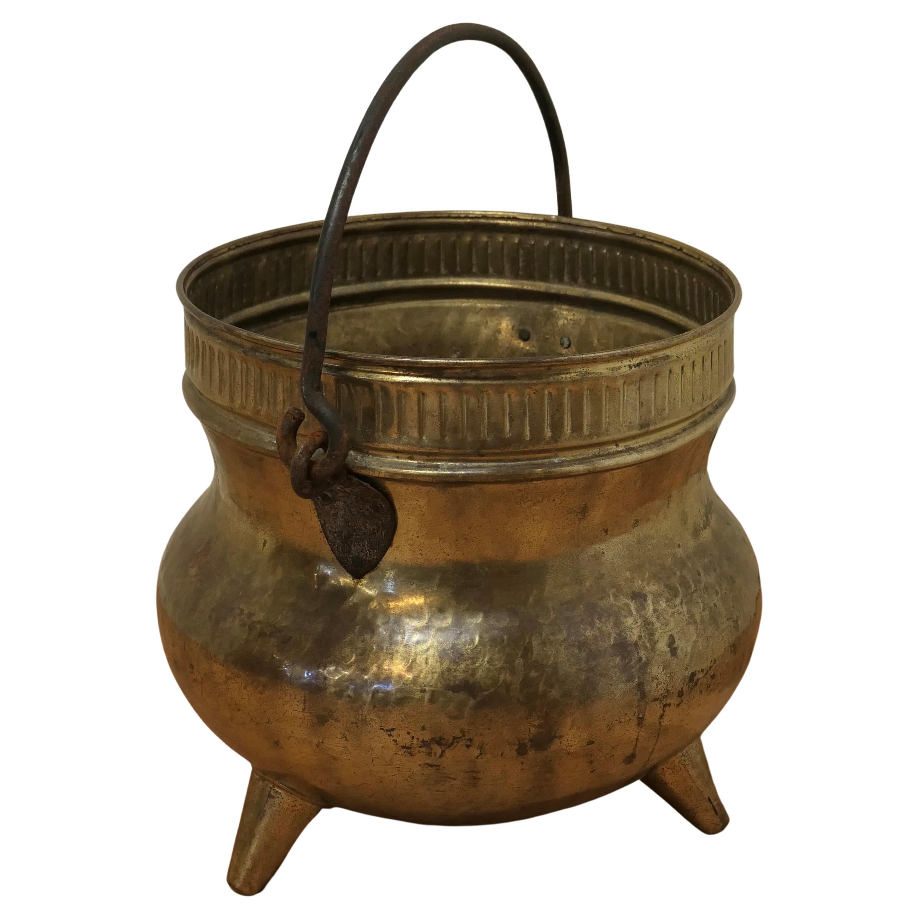 19th Century Pot Belly, Brass Coal Bucket on Feet For Sale