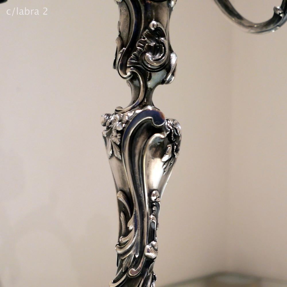 19th Century Pair of Antique Four-Light Cast Silverplate Candelabra, circa 1865 For Sale 4