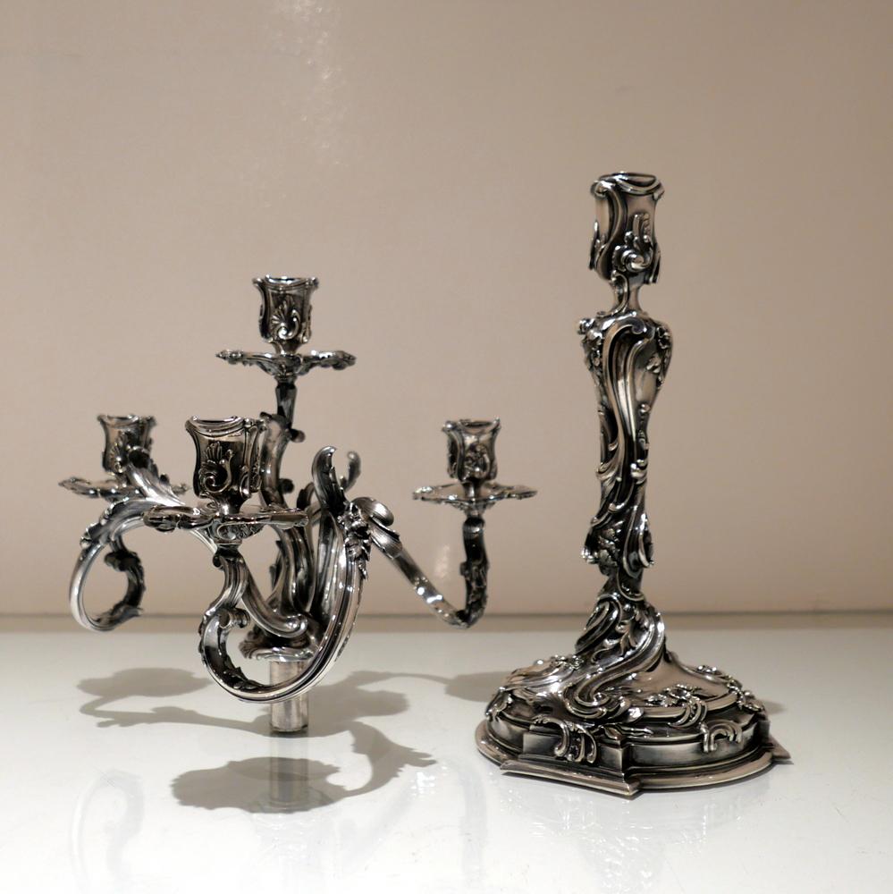 19th Century Pair of Antique Four-Light Cast Silverplate Candelabra, circa 1865 In Good Condition For Sale In 53-64 Chancery Lane, London