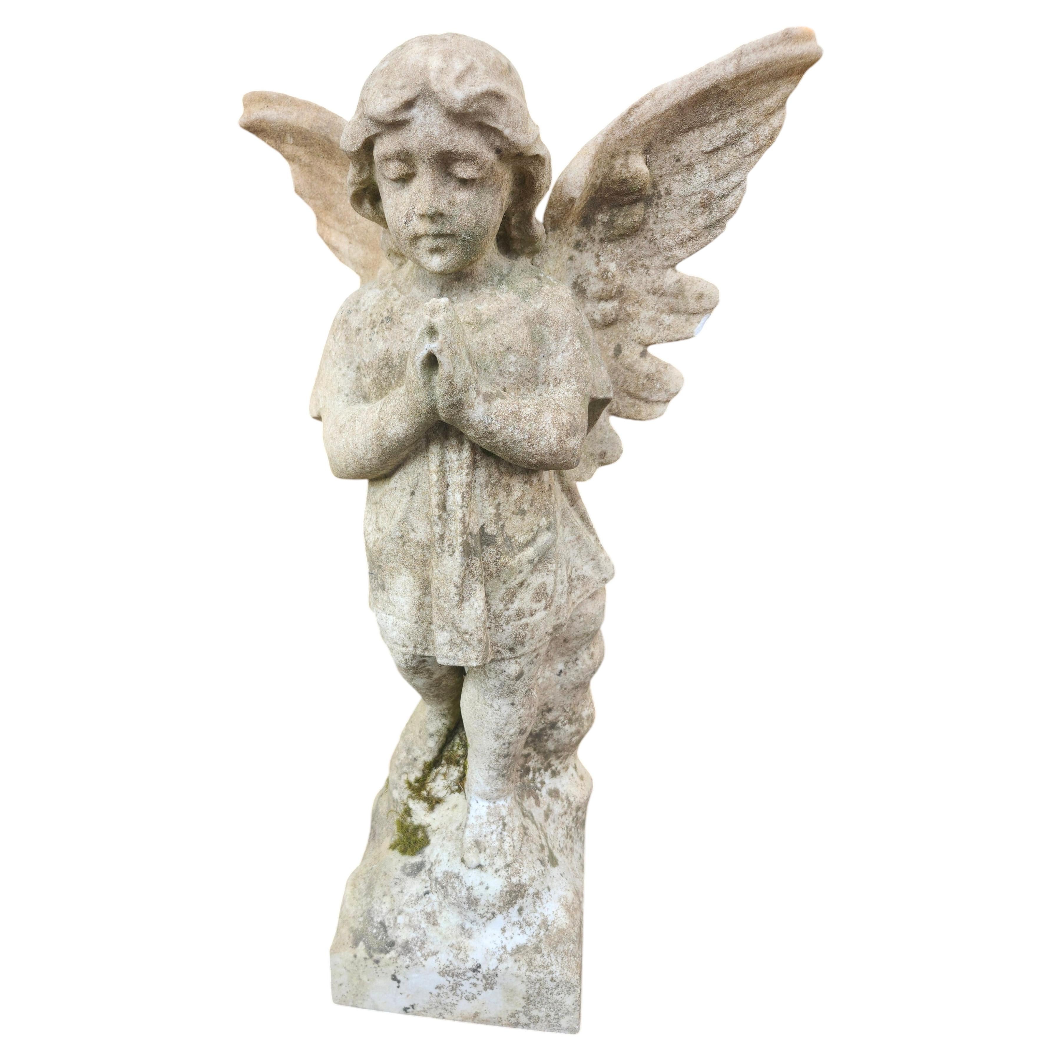 19th Century Praying Angel in Cararra Marble Italy
