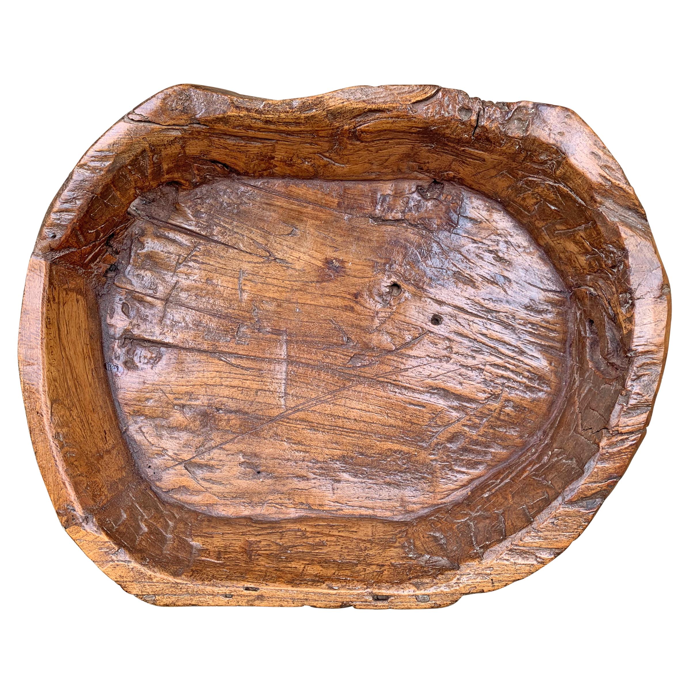 Rustic 19th Century Primitive Carved Wood Bowl For Sale