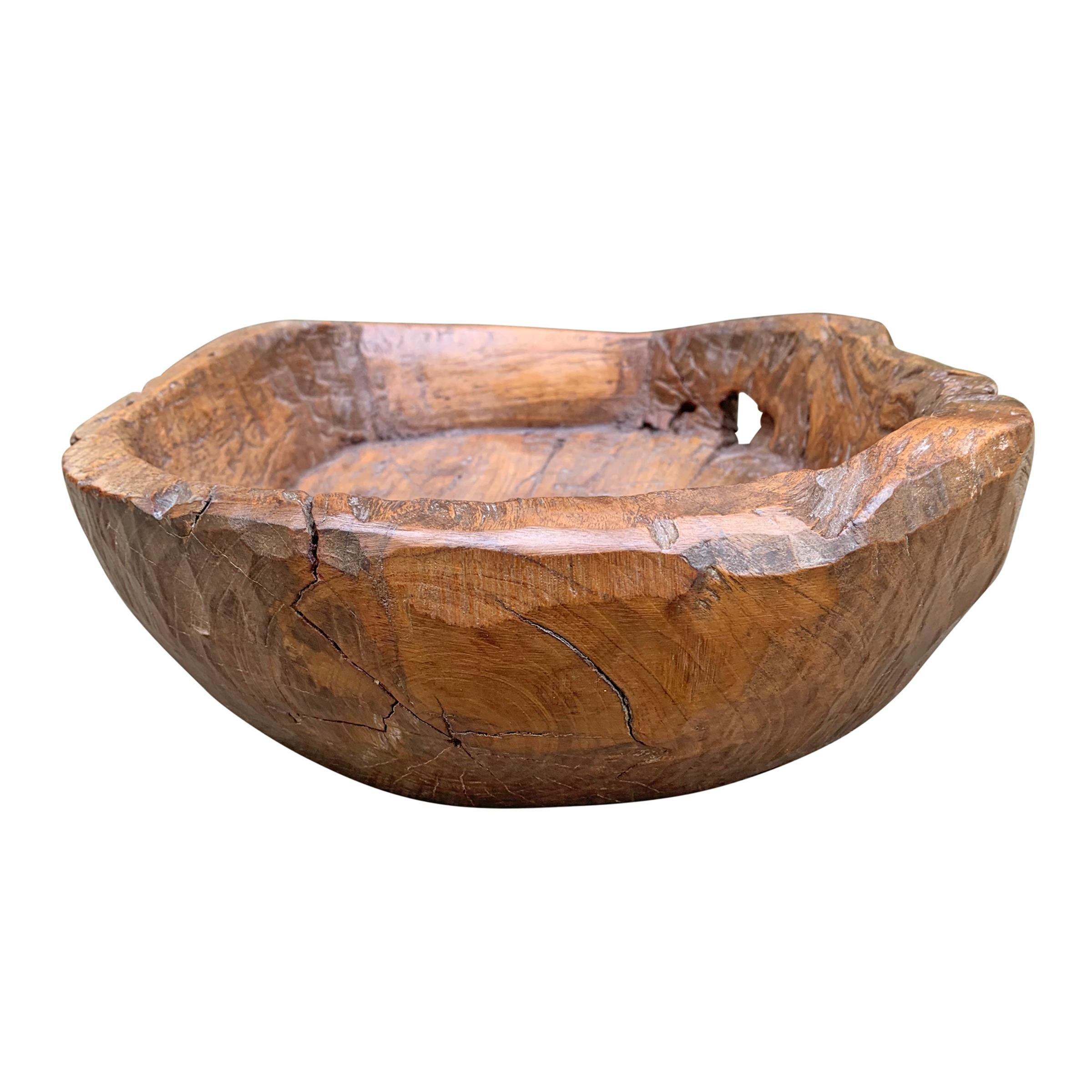Hand-Carved 19th Century Primitive Carved Wood Bowl For Sale