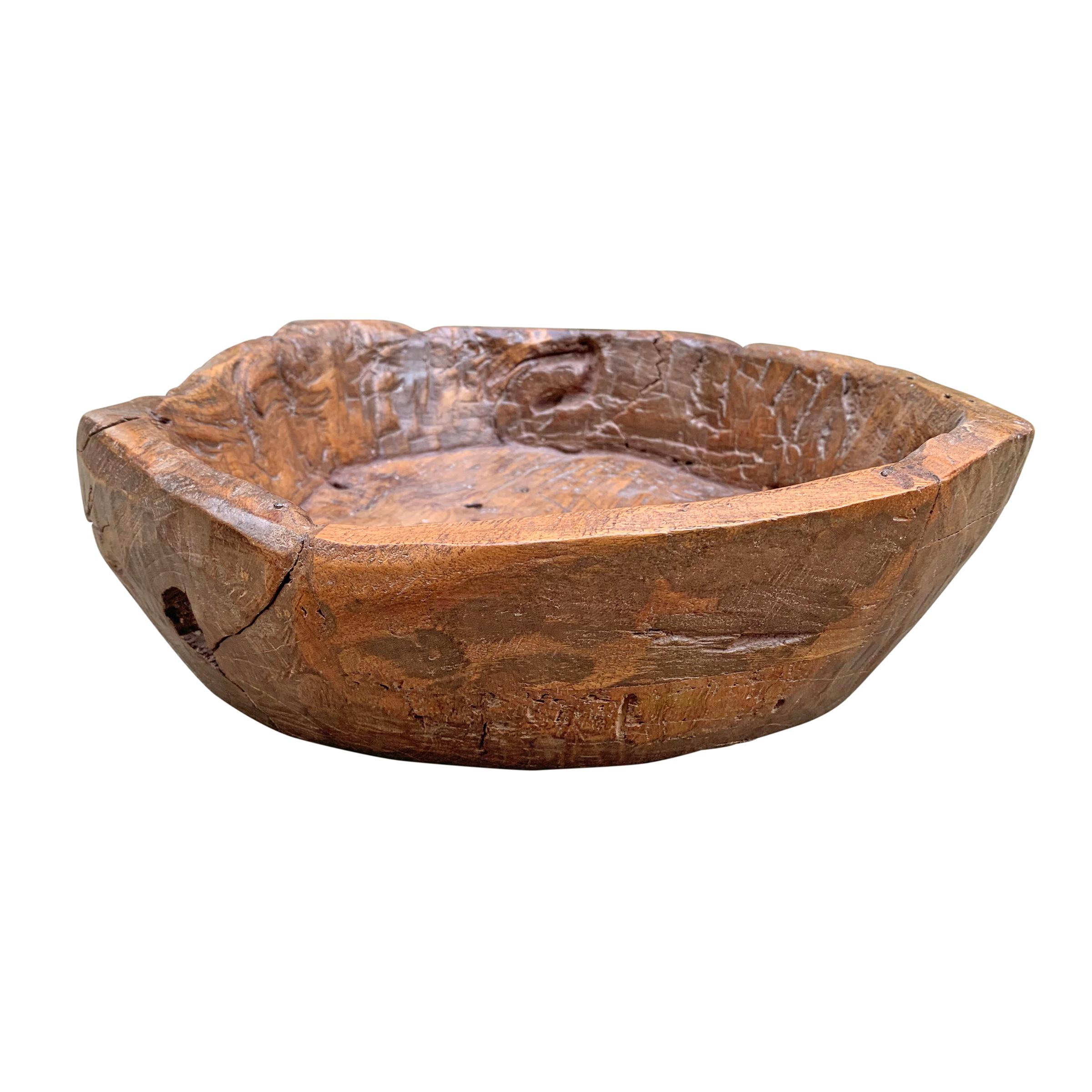 19th Century Primitive Carved Wood Bowl For Sale 1