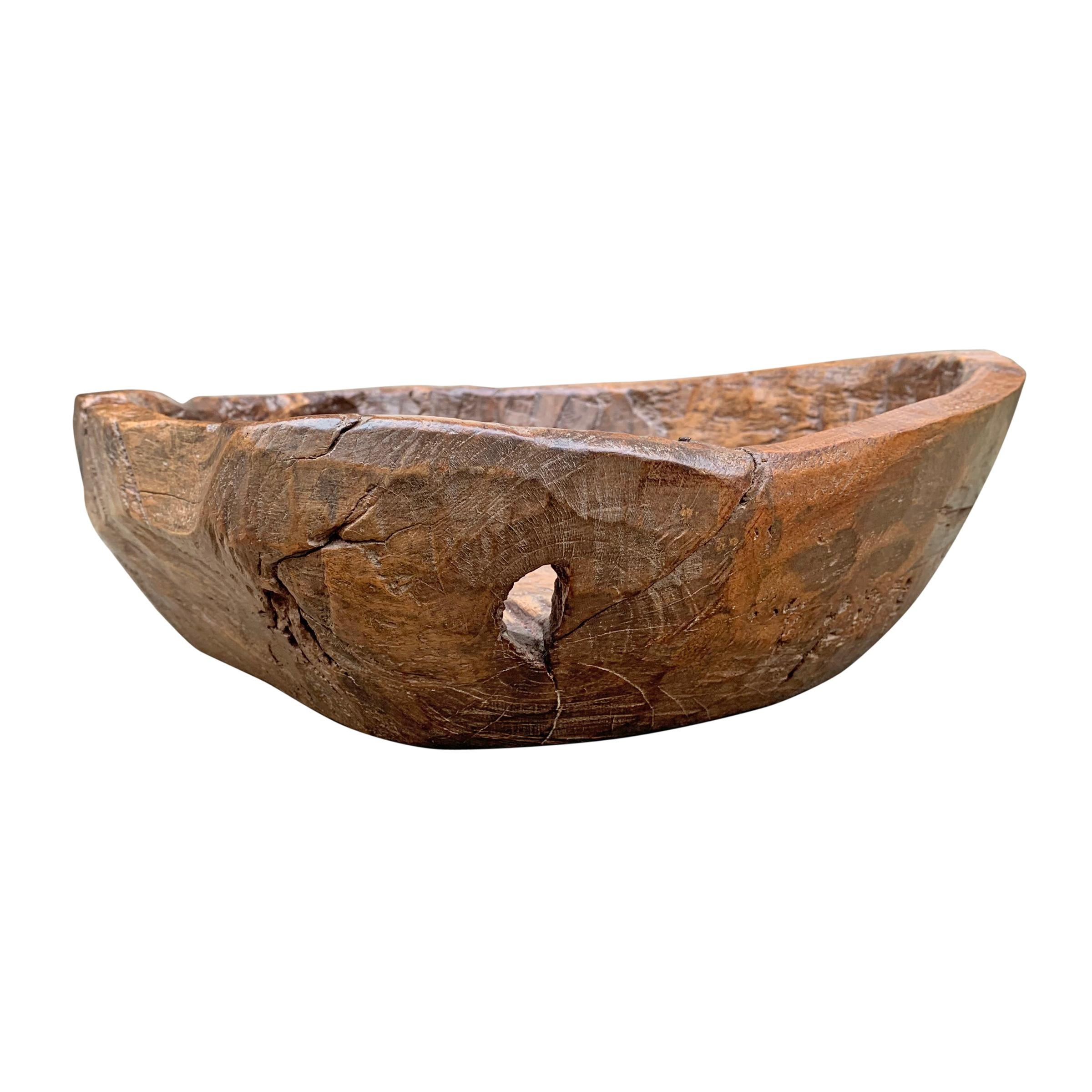 19th Century Primitive Carved Wood Bowl For Sale 2