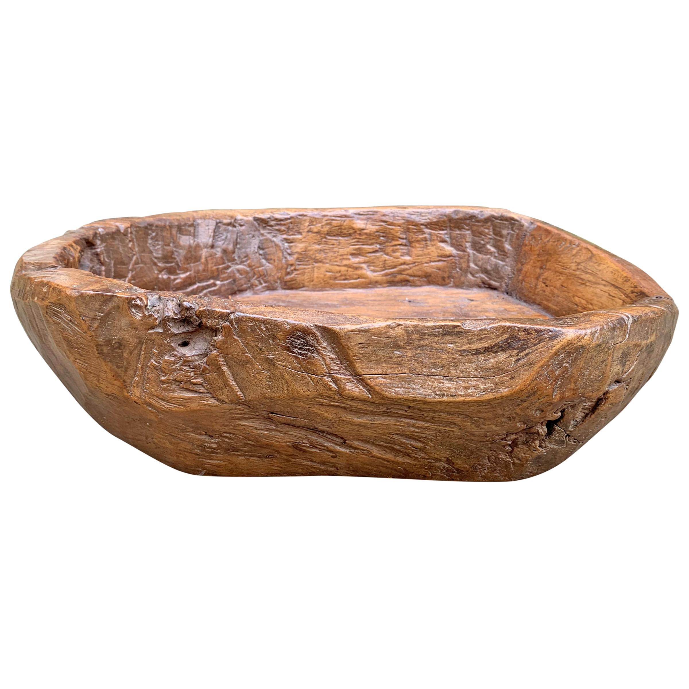 19th Century Primitive Carved Wood Bowl For Sale