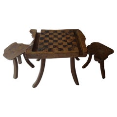 Antique 19th Century Primitive Chess Table Set 