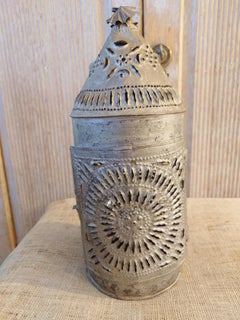 19th Century primitive country Folk Art punched tin Lantern Candle holders