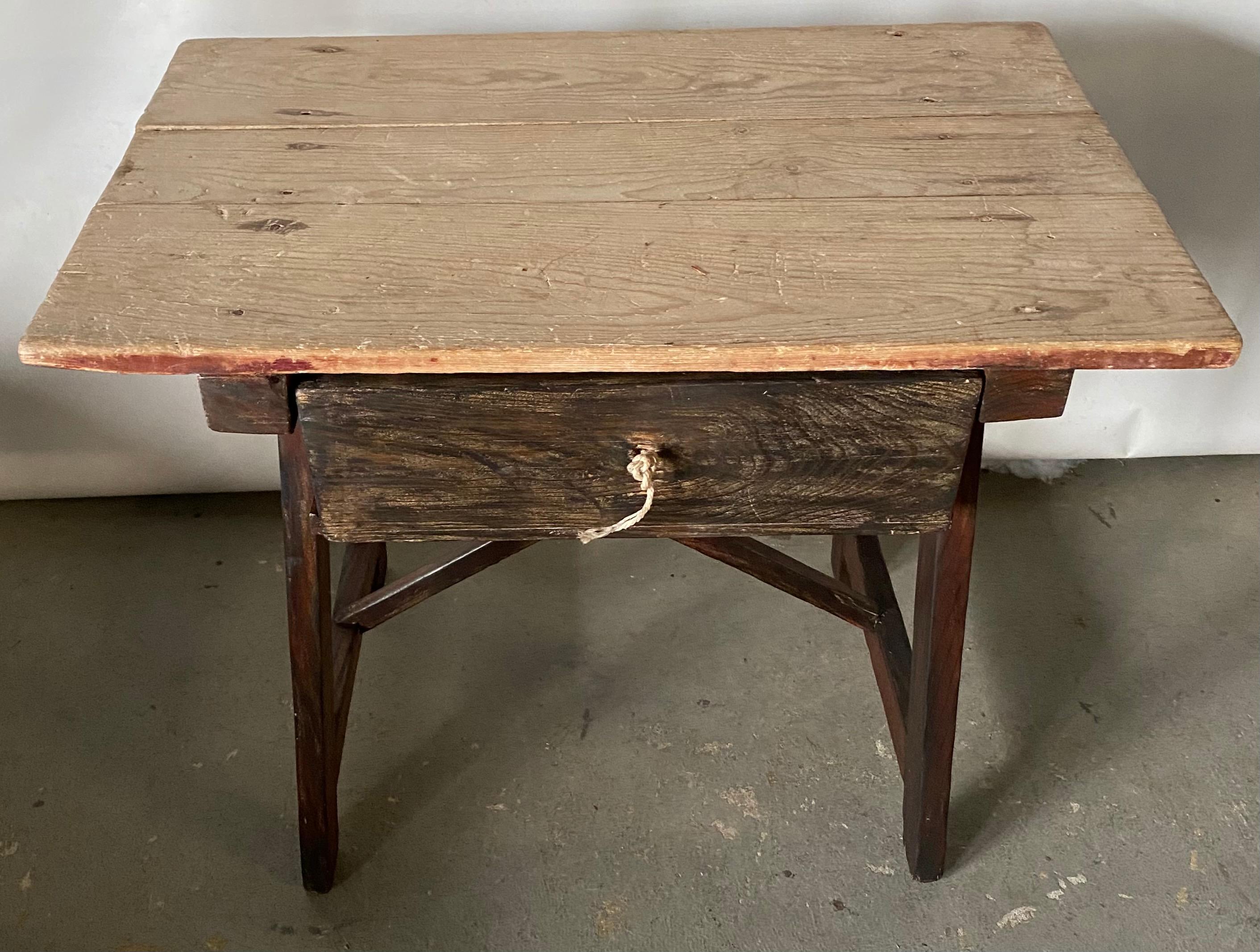 Hand-Crafted 19th Century Rustic Country Work Table For Sale