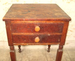 19th Century primitive Farm 2 Draw work table with New York leg