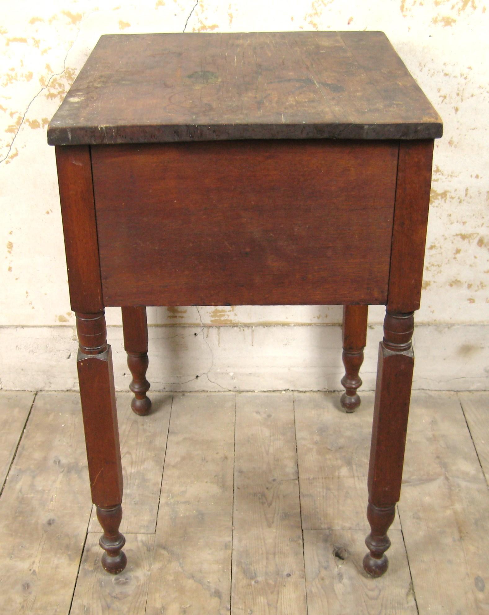 Hardwood 19th Century primitive Farm 2 Draw work table with New York leg For Sale
