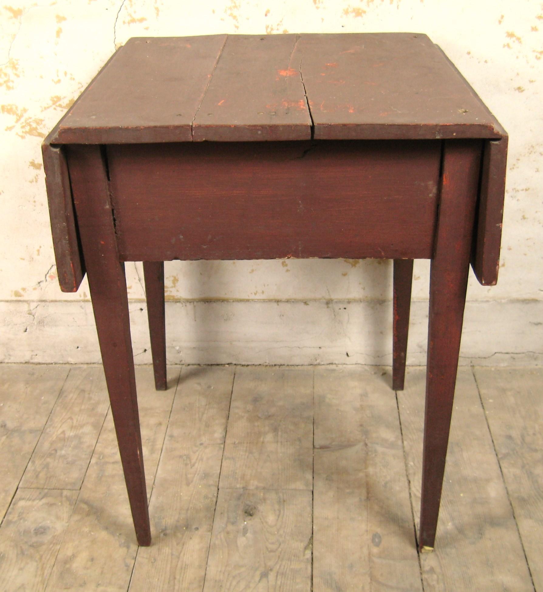 19th Century Primitive Farm workDrop leaf table with Tapered Leg 1