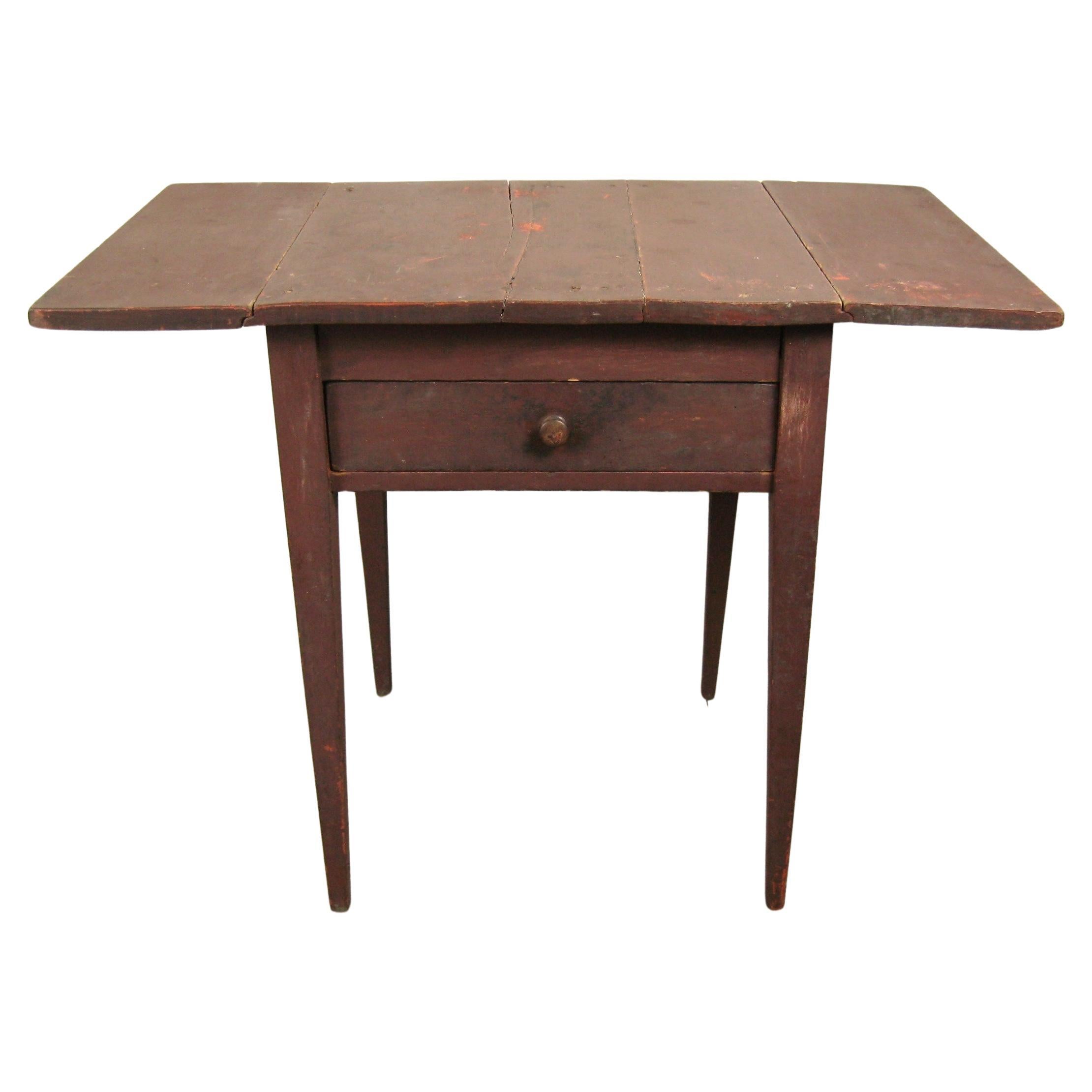 19th Century Primitive Farm workDrop leaf table with Tapered Leg