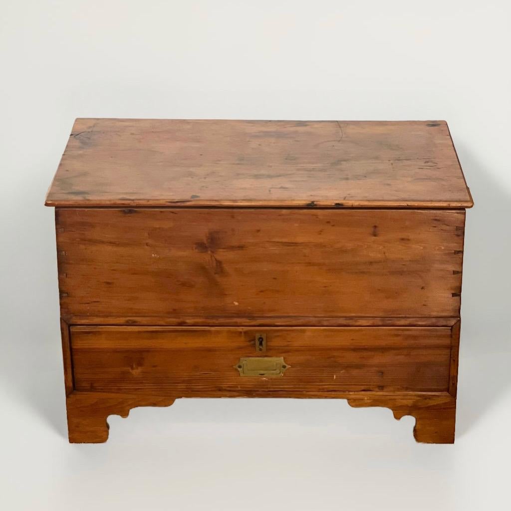 Hand-Crafted 19th Century Primitive Fir and Pine Small Blanket Hope Chest with Drawer