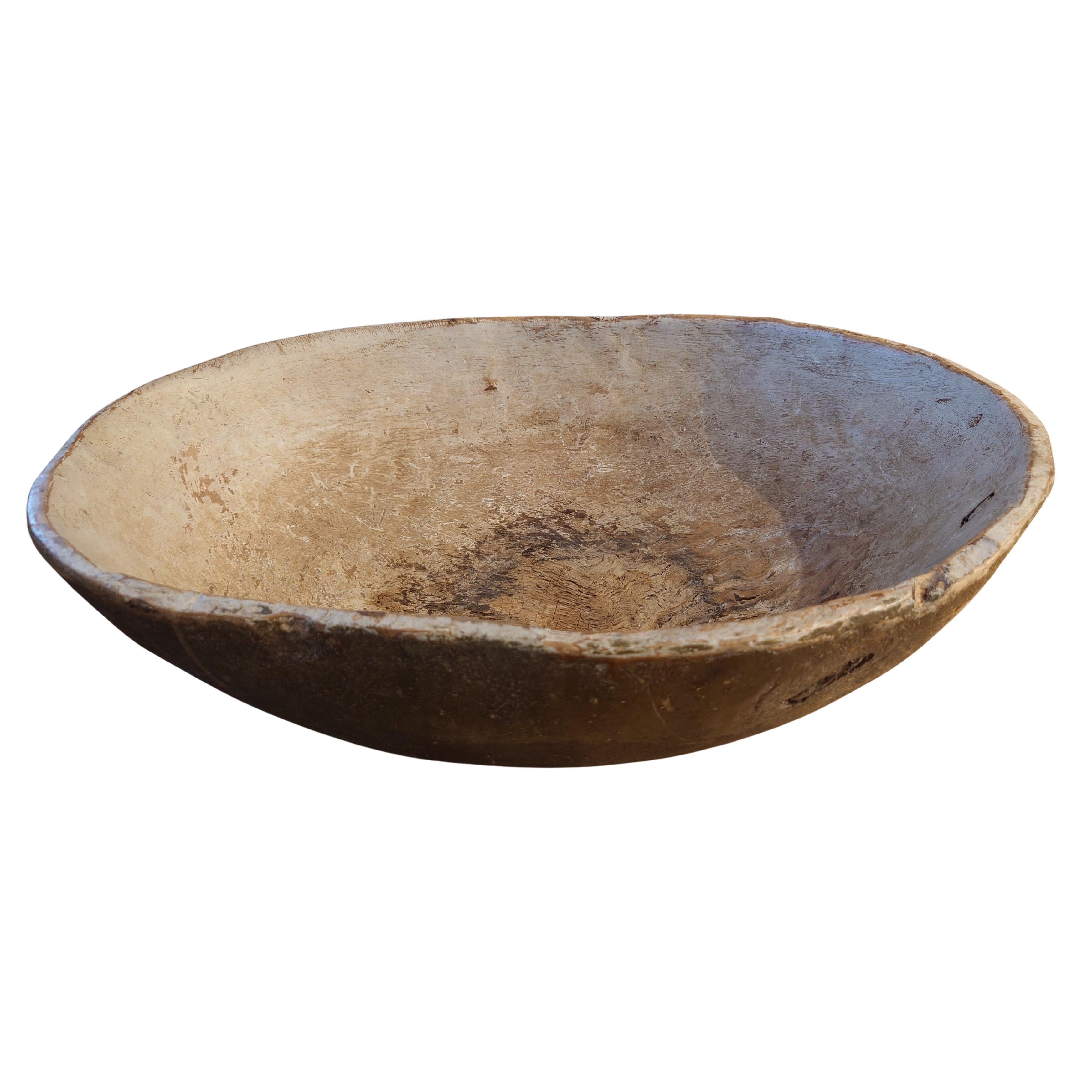19th Century primitive Folk Art Wooden bowl with original paint dated 1874