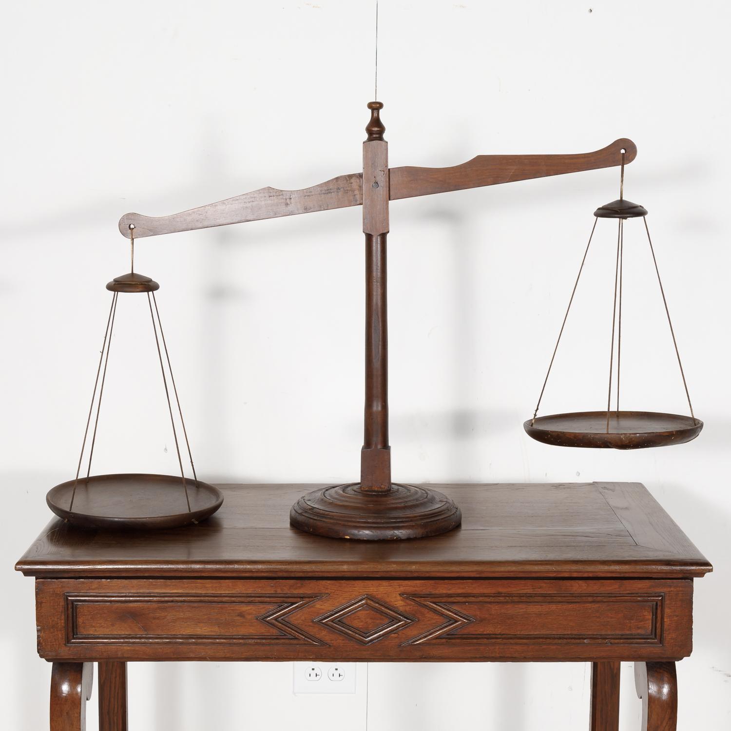 19th Century Primitive French Walnut Balance Scales 4