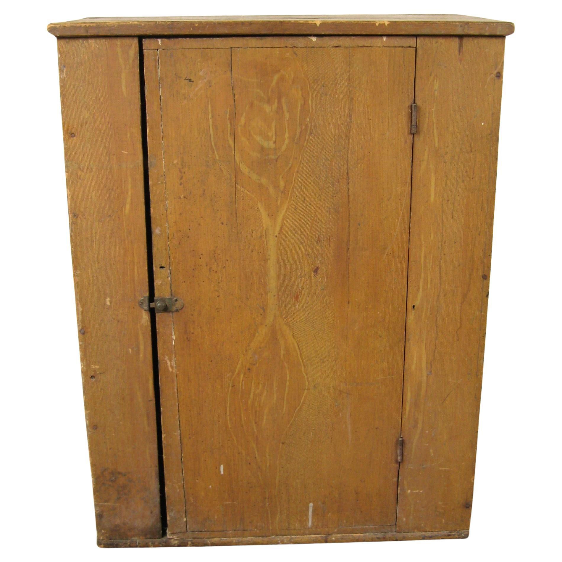 19th Century primitive Grain Painted Farm Cupboard For Sale