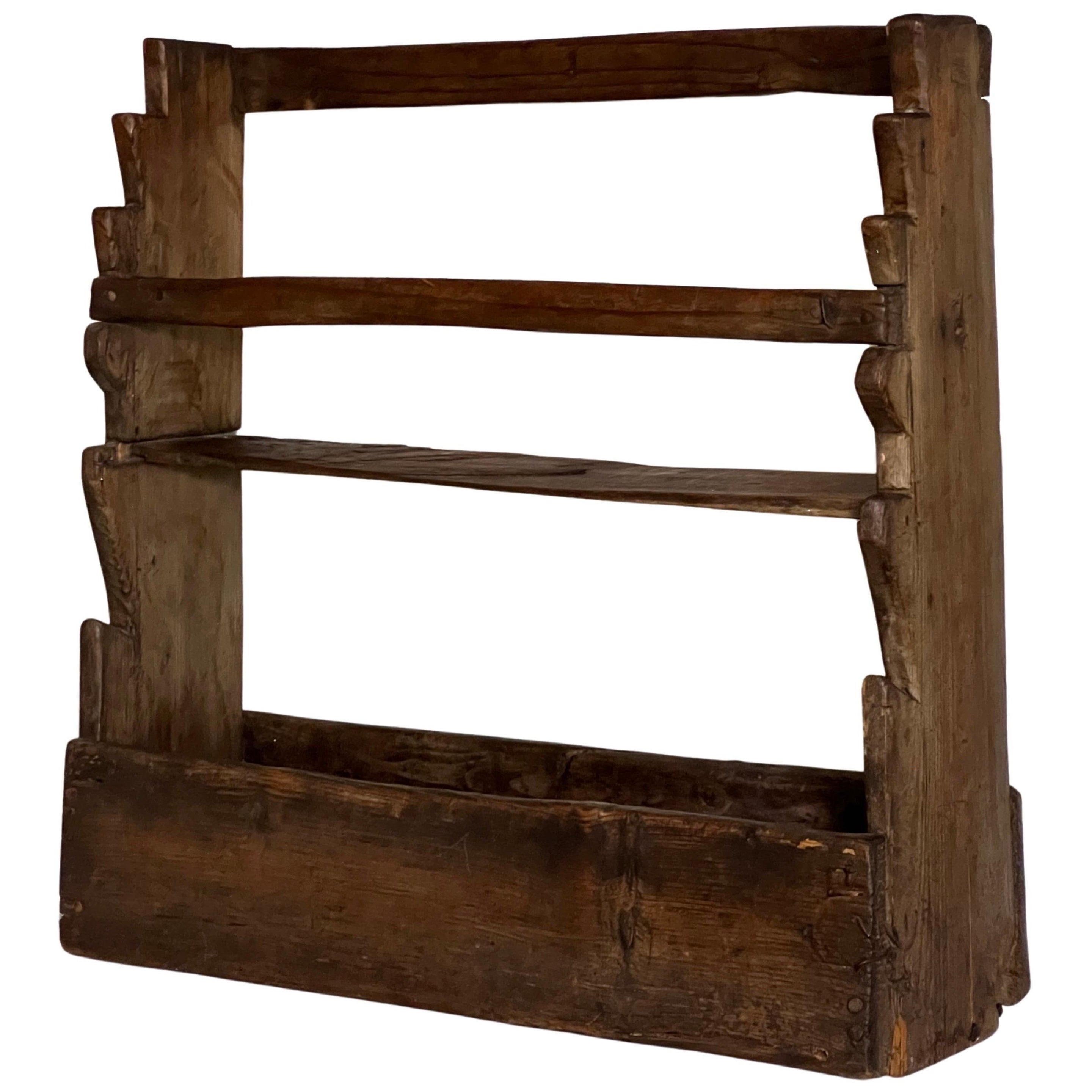 19th Century Primitive Handcrafted Two-Tier Wooden Countertop Shelf