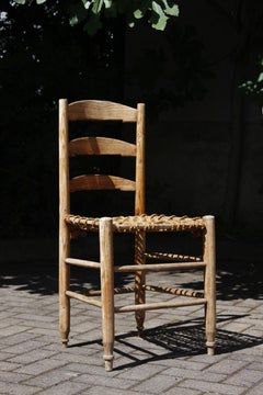 19th century primitive ladderback roped seat Folk Art farm chair