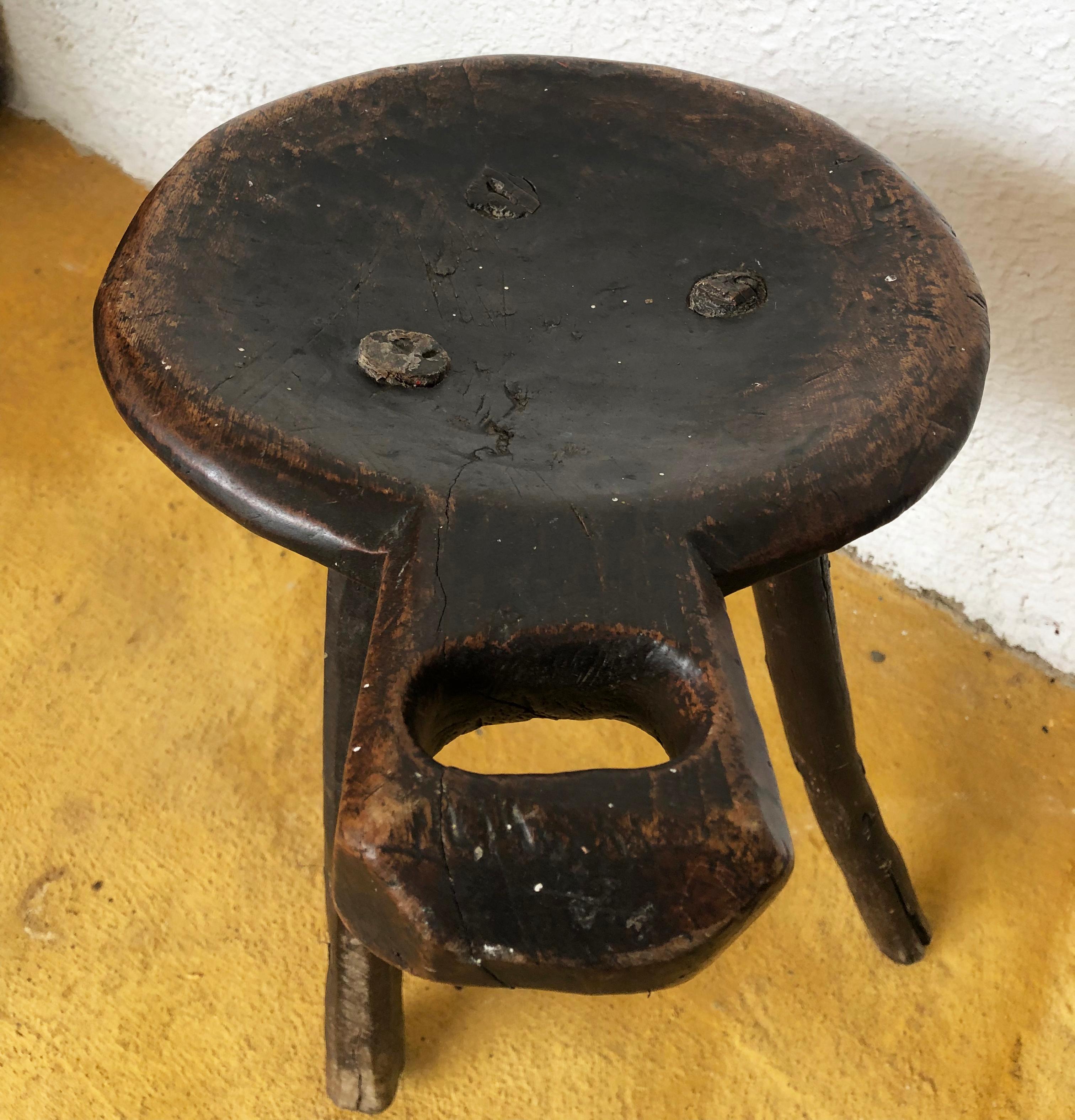Hand-Carved 19th Century Primitive Mexican High Milking Stool