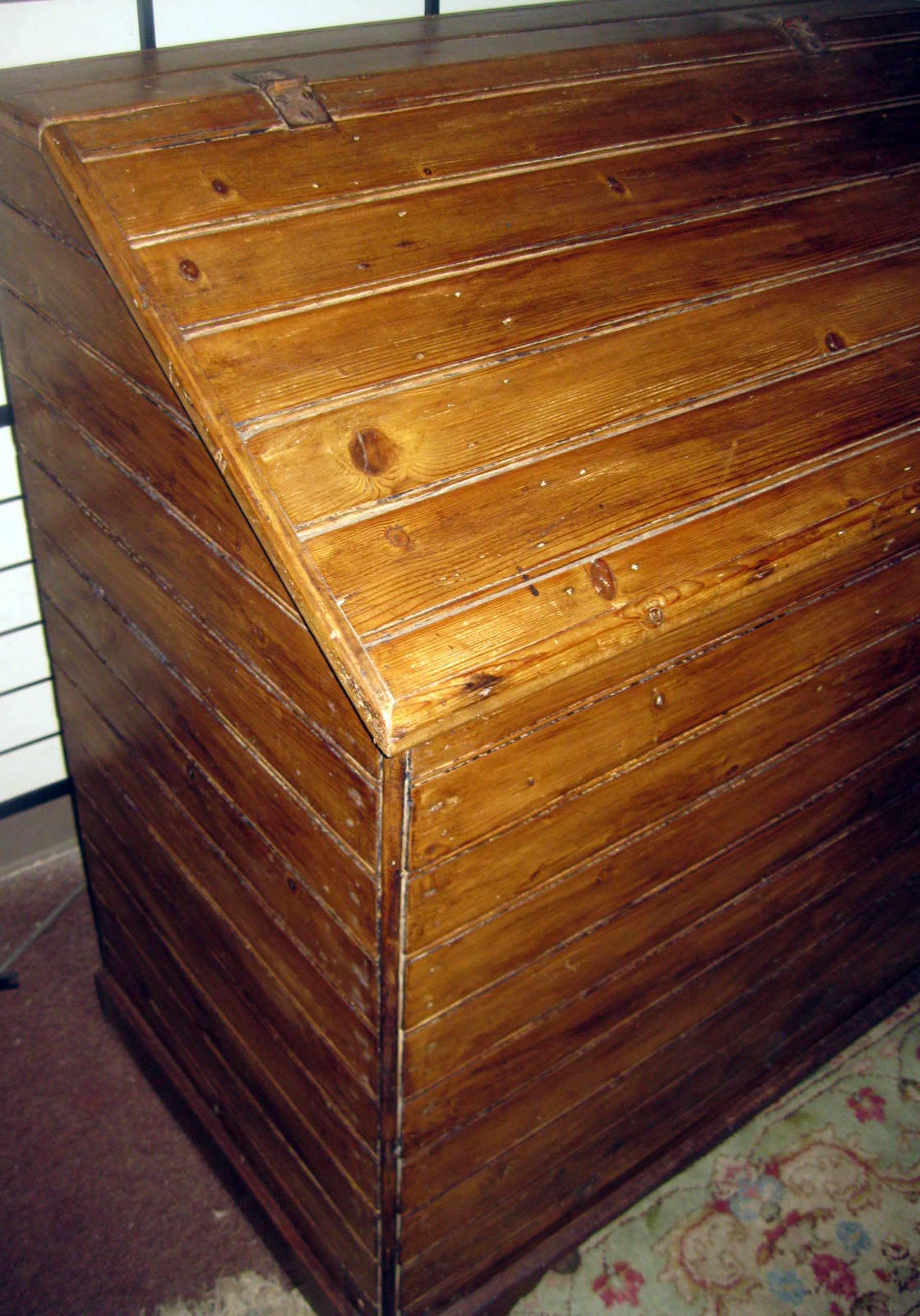 19th century Primitive Pine Slant-Top Wood Box 1