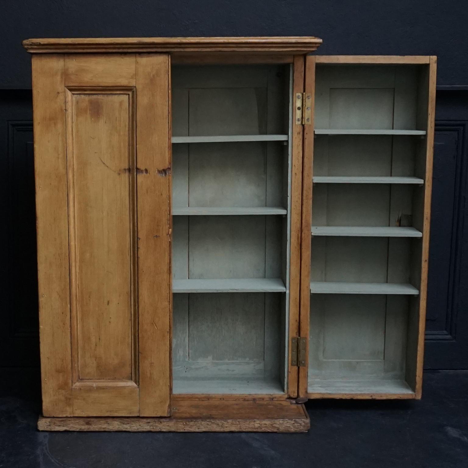 British 19th Century Primitive Pine Wood Counter Cabinet with Two Deep Swinging Doors
