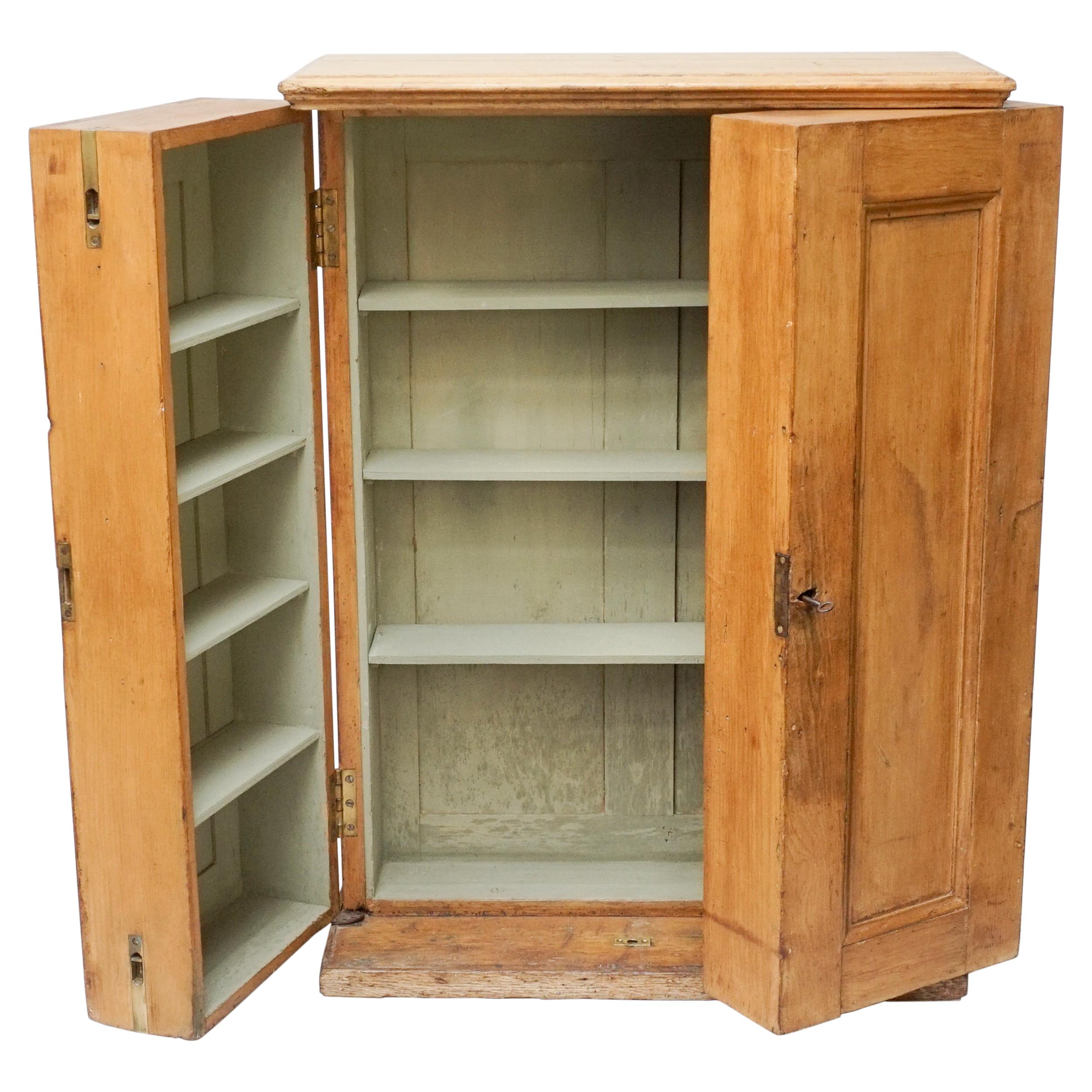 19th Century Primitive Pine Wood Counter Cabinet with Two Deep Swinging Doors