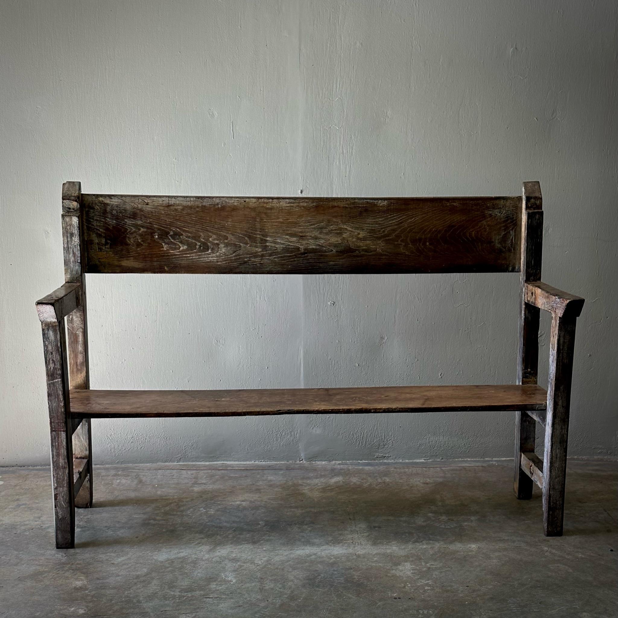 Spanish 19th Century Primitive Wood Bench For Sale