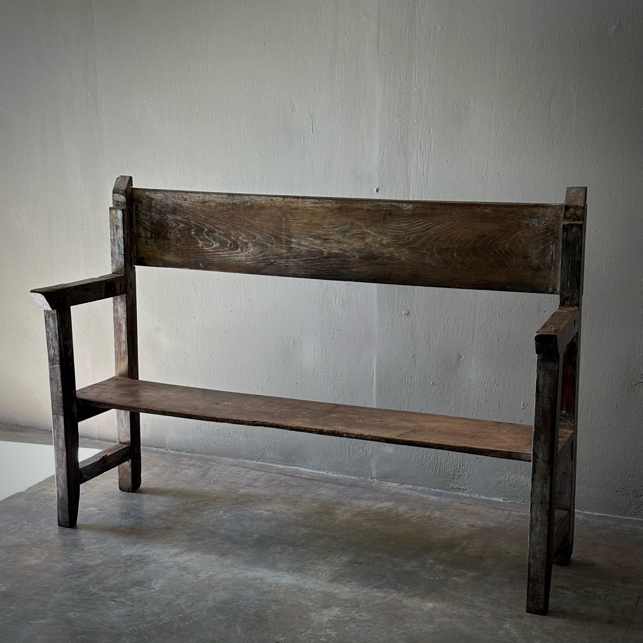 19th Century Primitive Wood Bench In Good Condition For Sale In Los Angeles, CA
